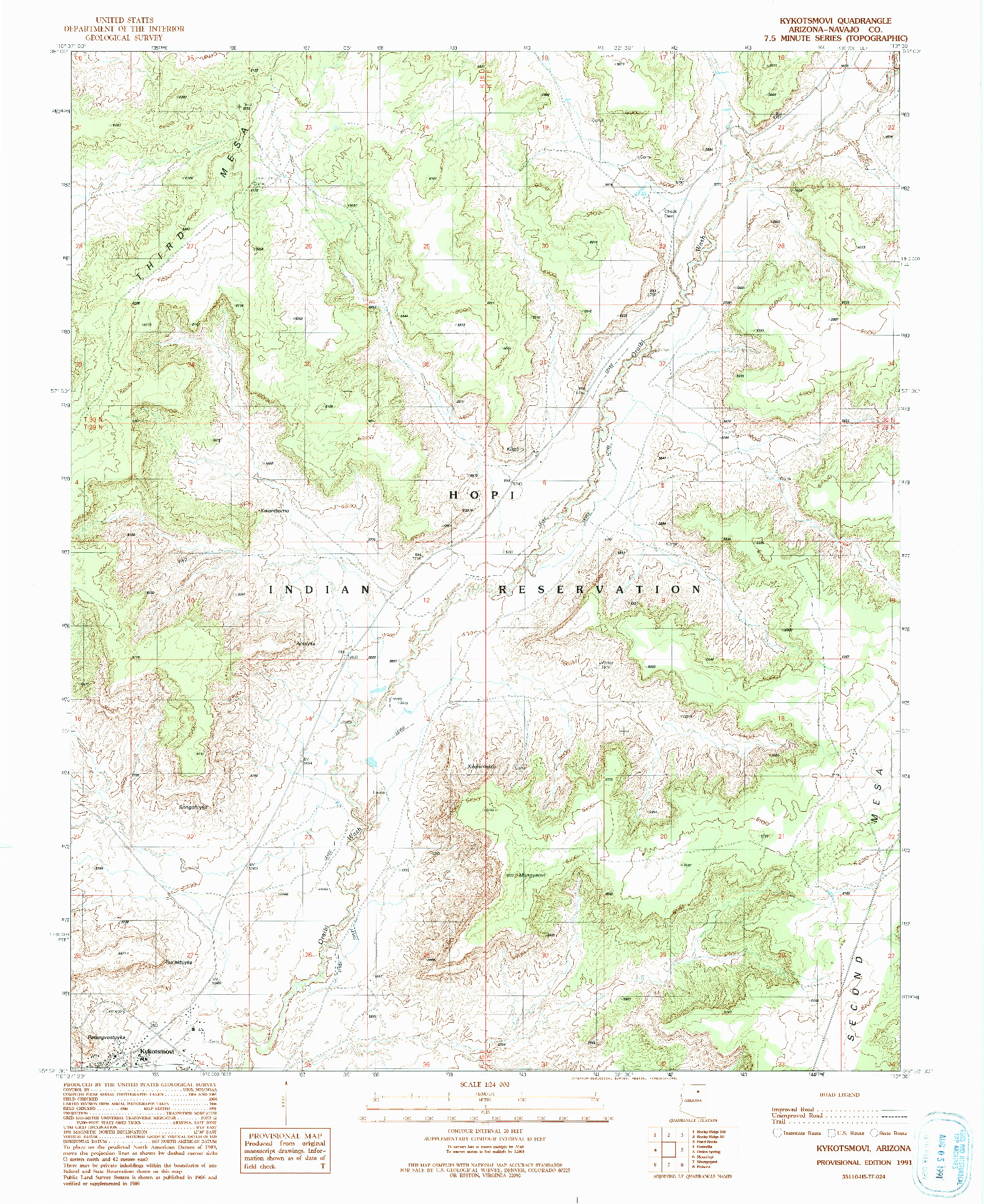 USGS 1:24000-SCALE QUADRANGLE FOR KYKOTSMOVI, AZ 1991