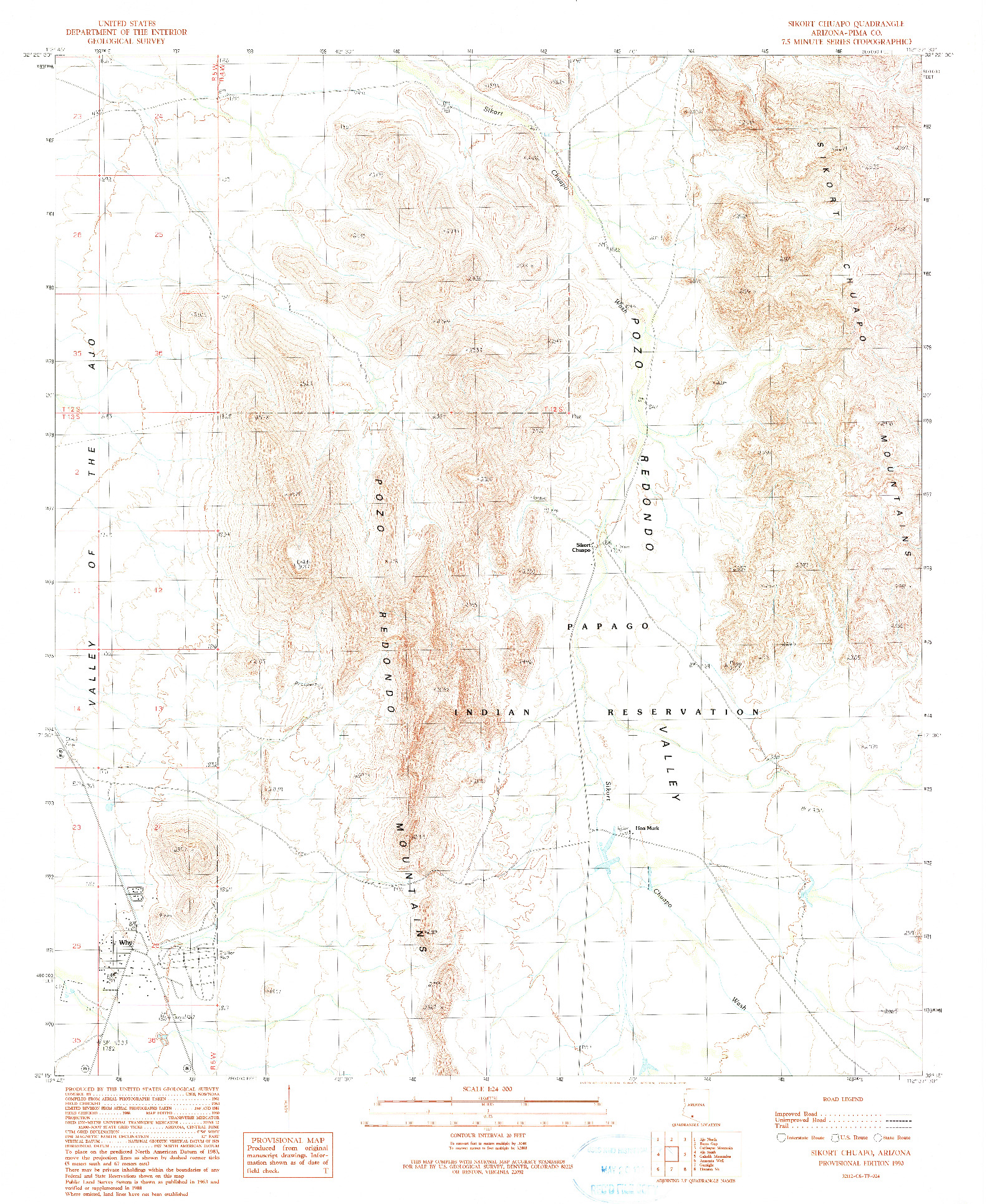 USGS 1:24000-SCALE QUADRANGLE FOR SIKORT CHUAPO, AZ 1990