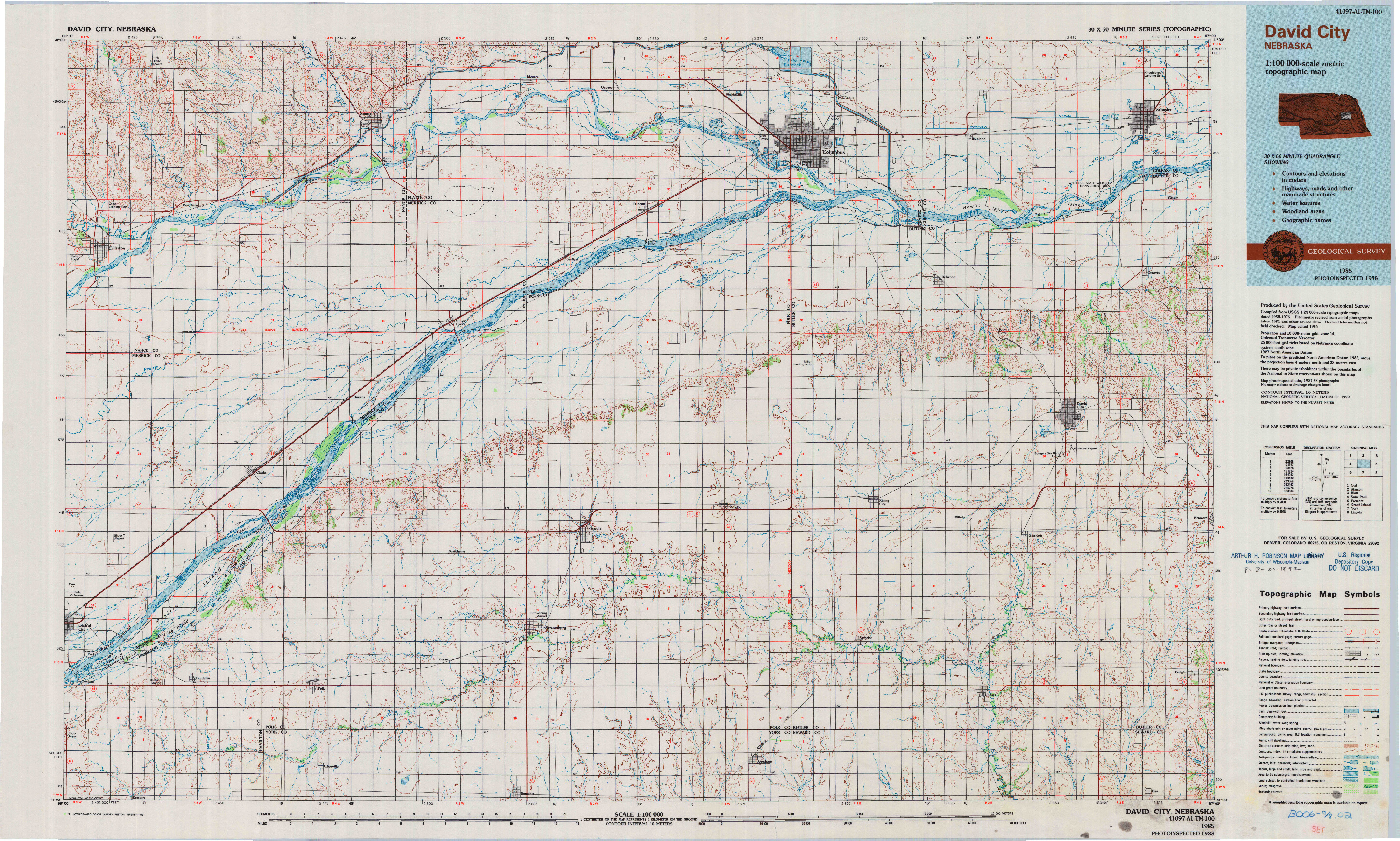 USGS 1:100000-SCALE QUADRANGLE FOR DAVID CITY, NE 1985
