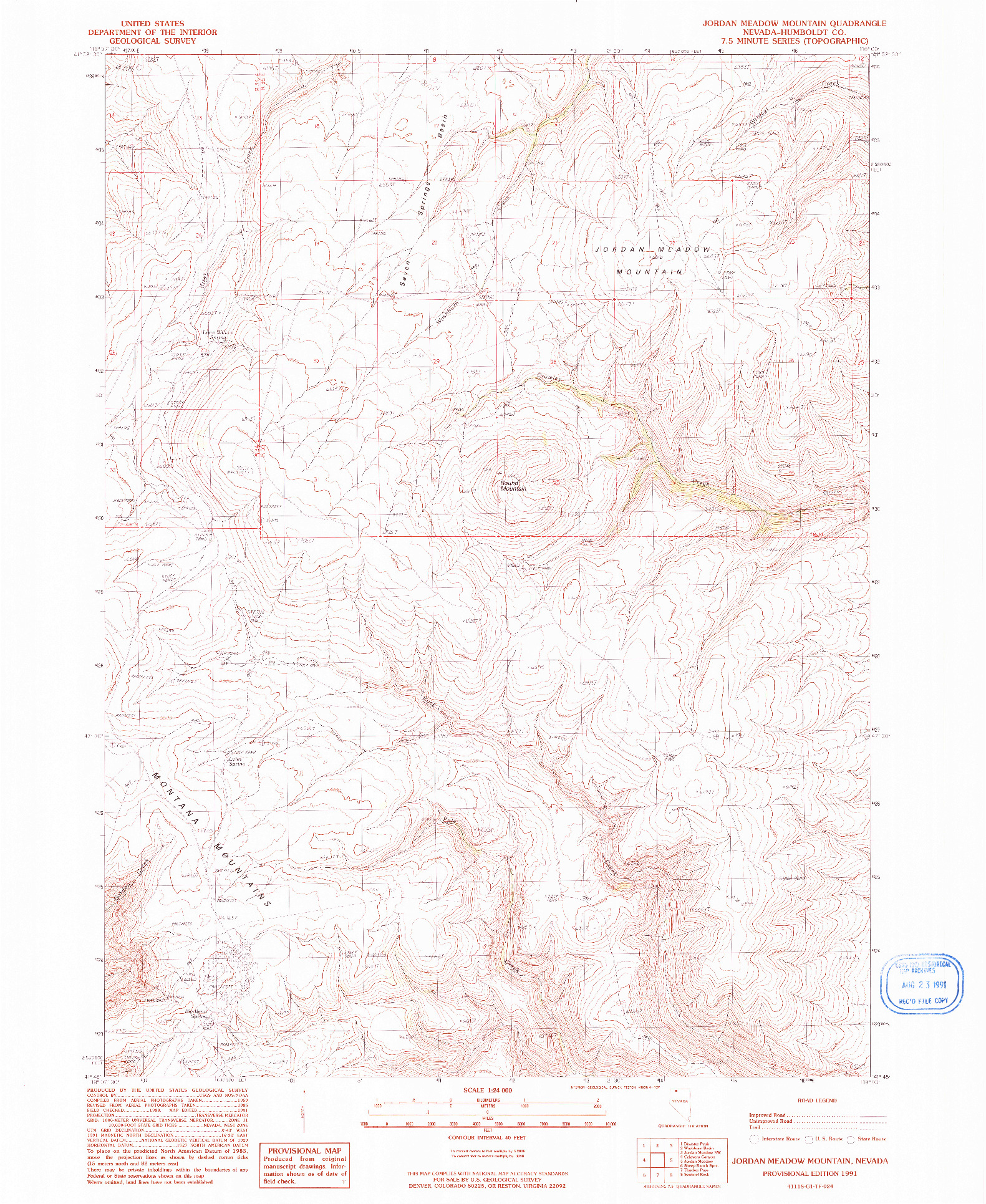 USGS 1:24000-SCALE QUADRANGLE FOR JORDAN MEADOW MOUNTAIN, NV 1991