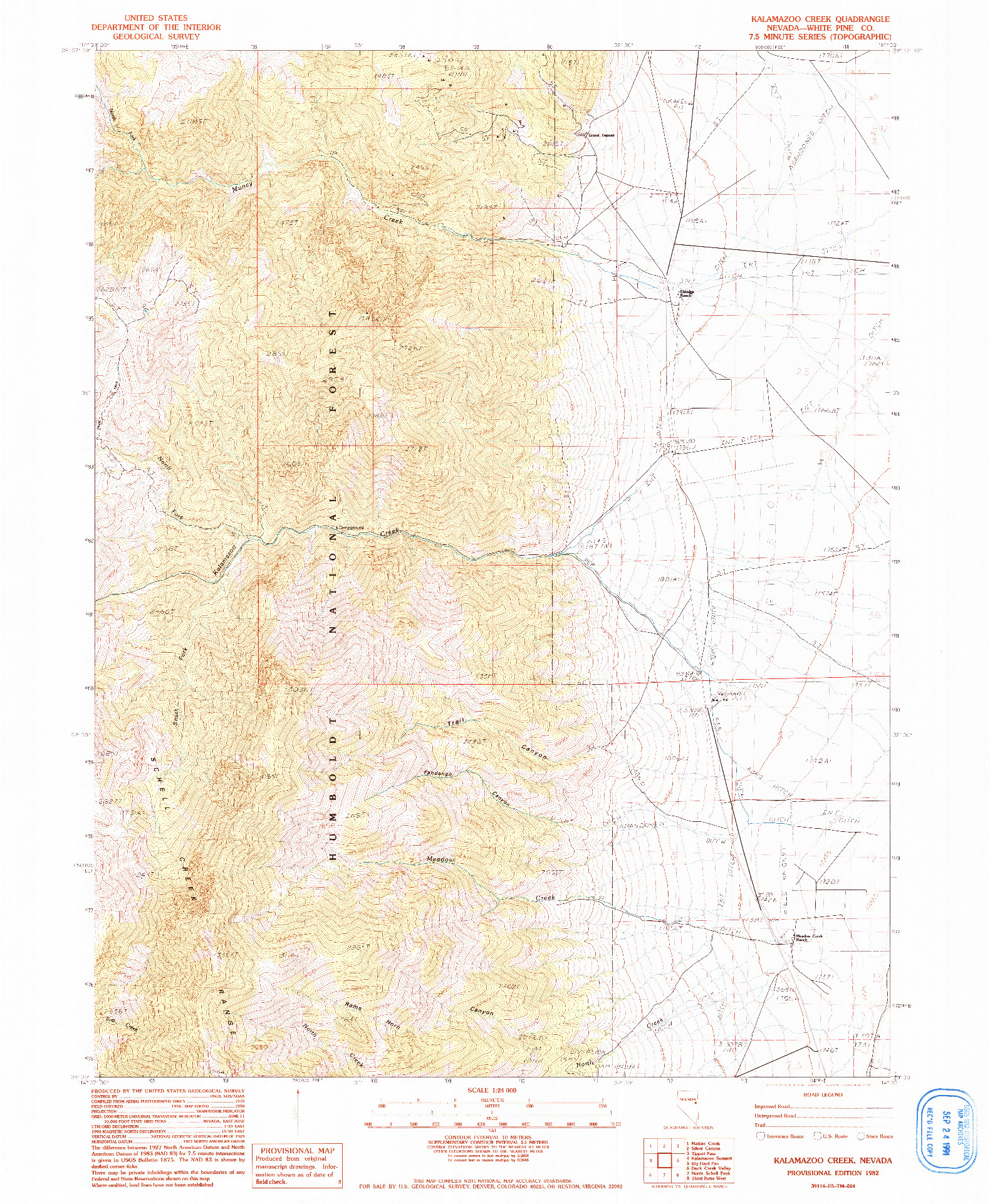 USGS 1:24000-SCALE QUADRANGLE FOR KALAMAZOO CREEK, NV 1982