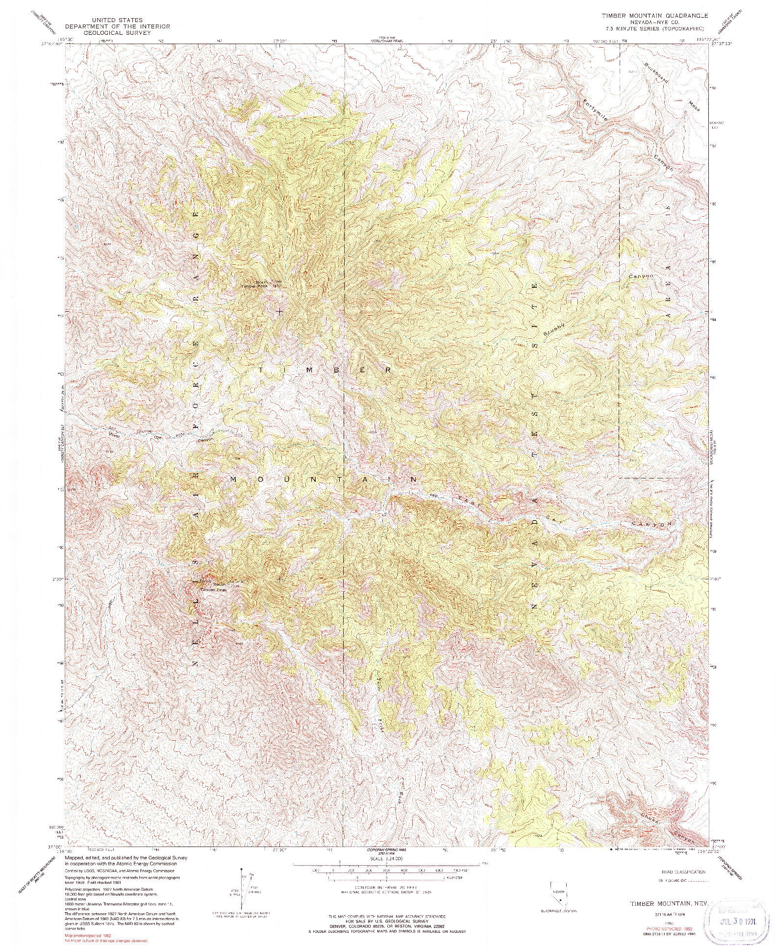 USGS 1:24000-SCALE QUADRANGLE FOR TIMBER MOUNTAIN, NV 1961