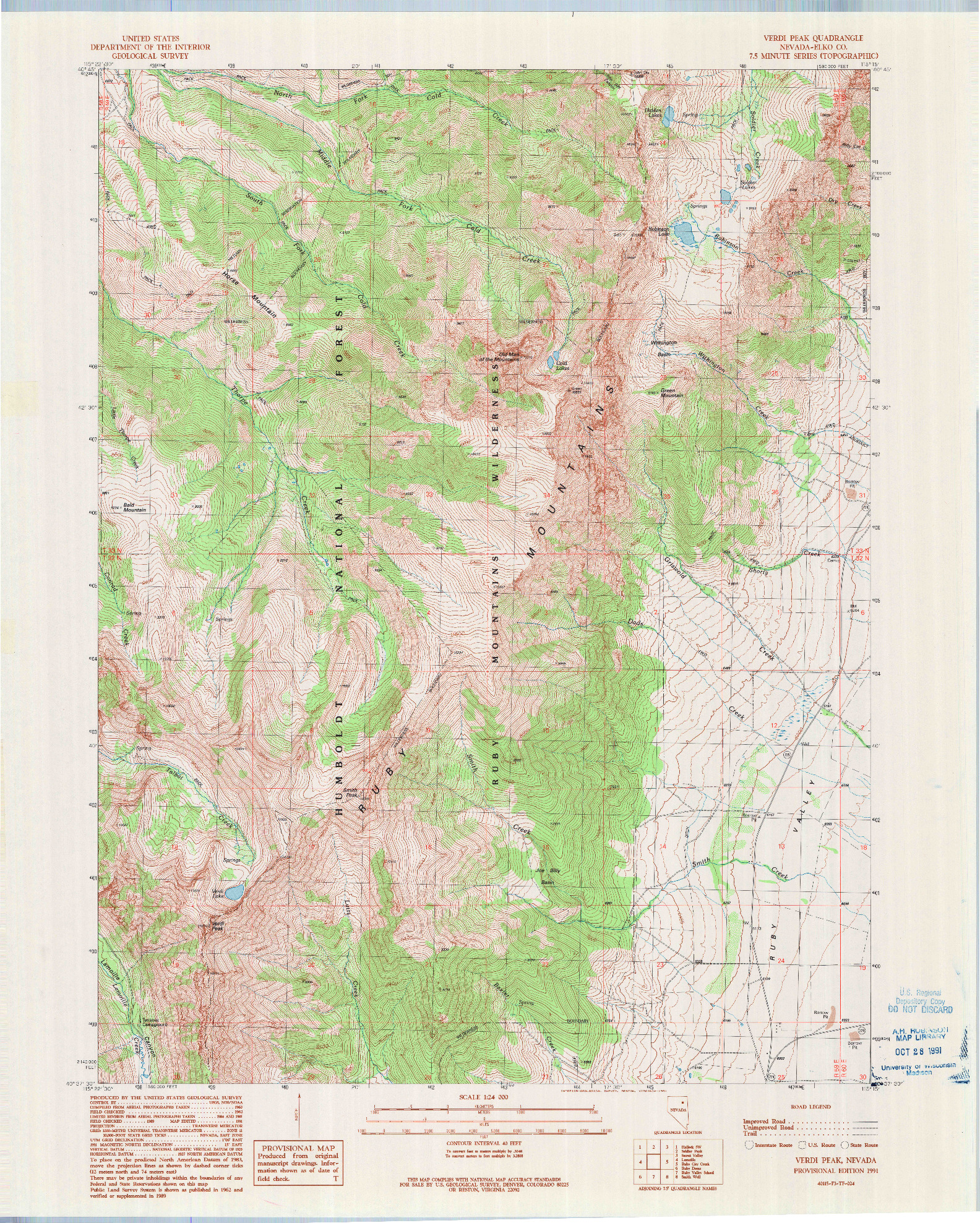 USGS 1:24000-SCALE QUADRANGLE FOR VERDI PEAK, NV 1991