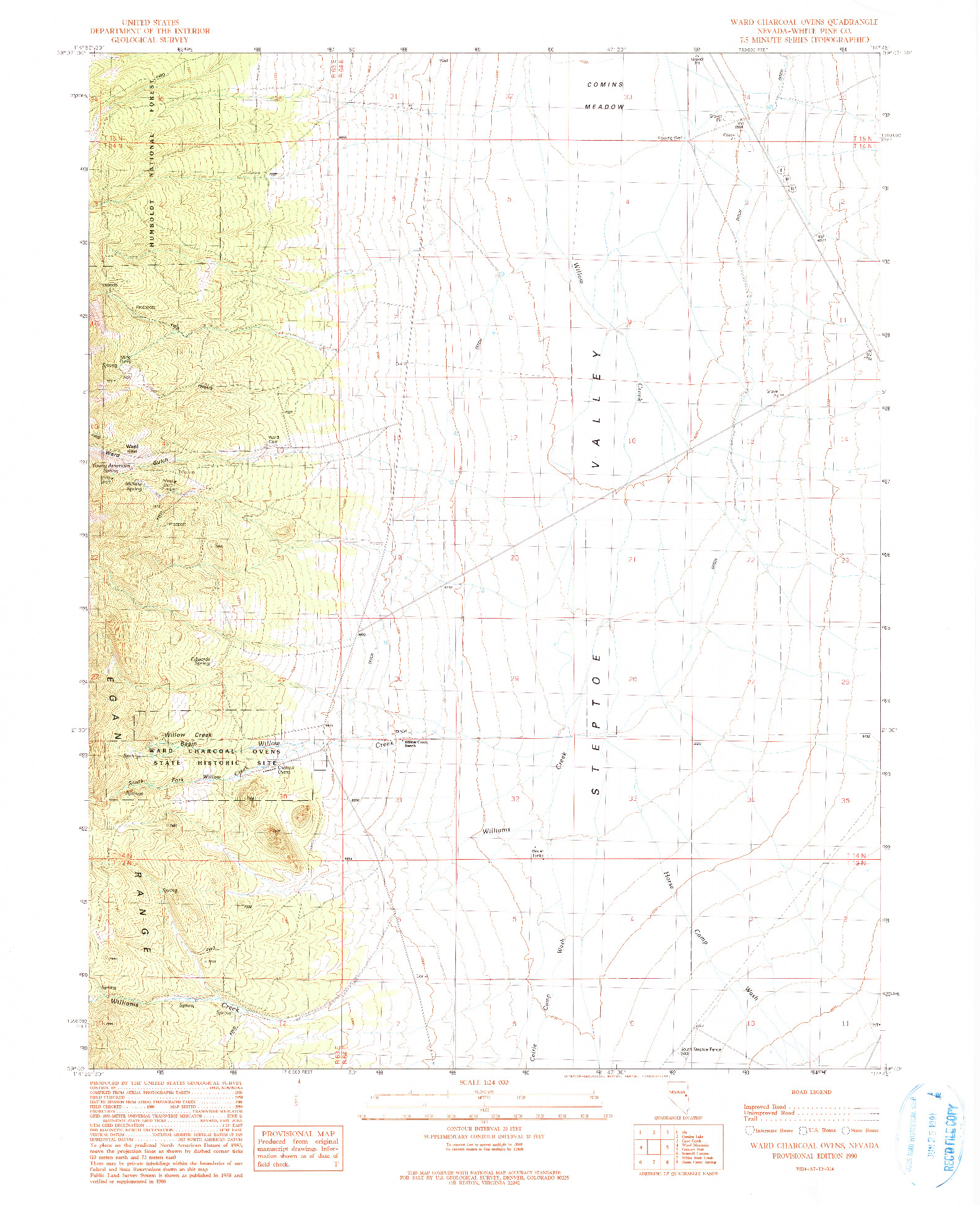 USGS 1:24000-SCALE QUADRANGLE FOR WARD CHARCOAL OVENS, NV 1990