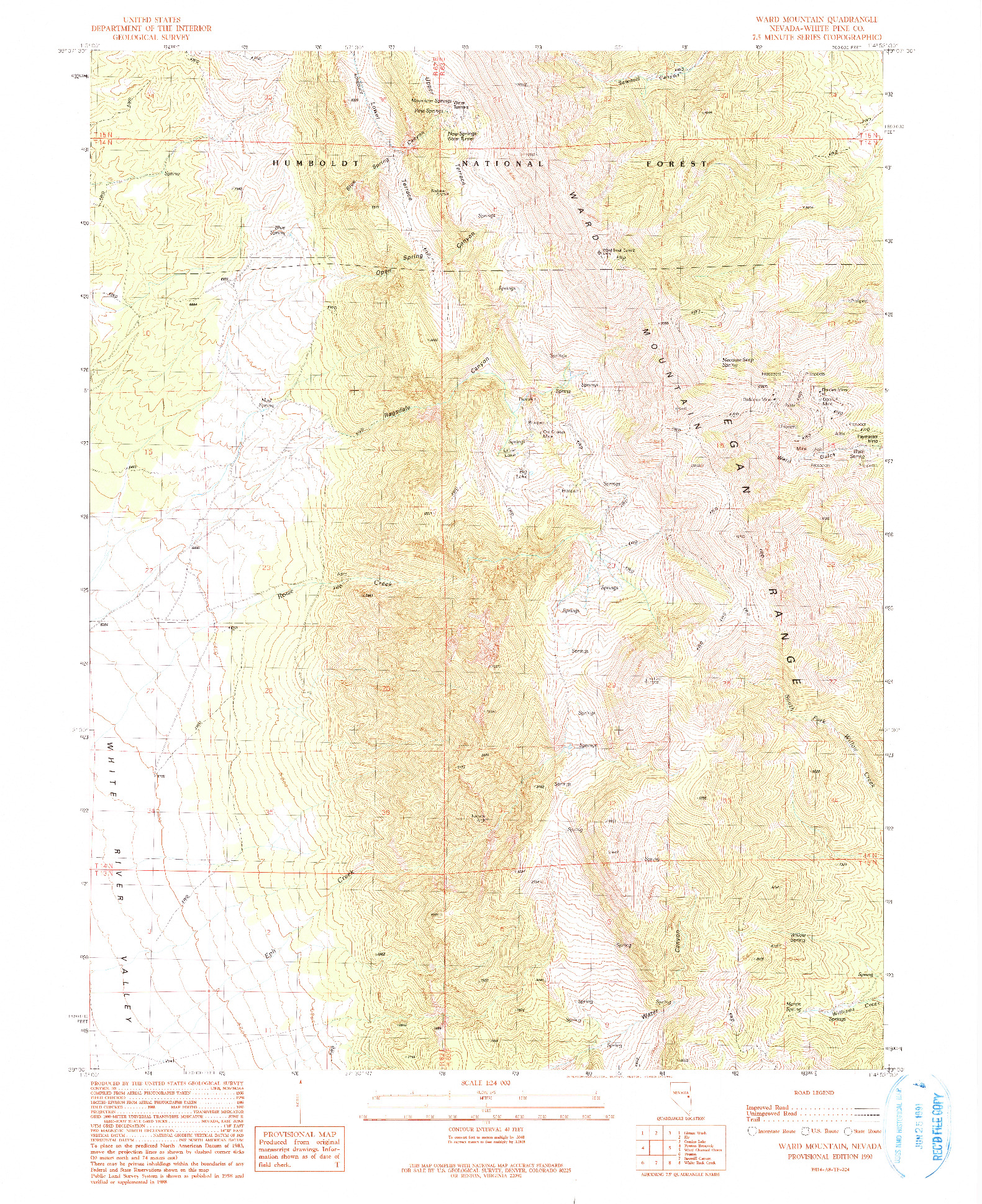USGS 1:24000-SCALE QUADRANGLE FOR WARD MOUNTAIN, NV 1990