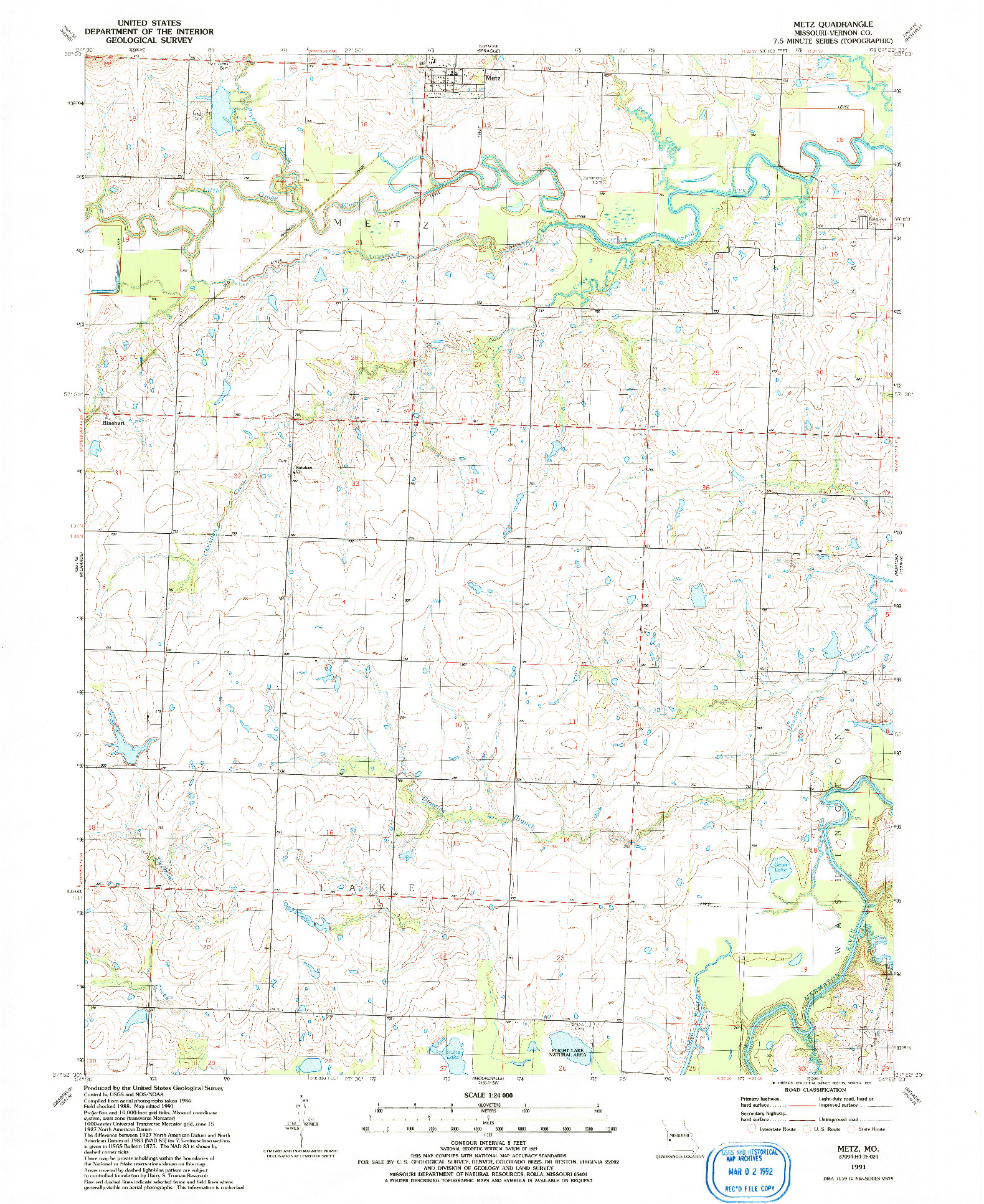 USGS 1:24000-SCALE QUADRANGLE FOR METZ, MO 1991