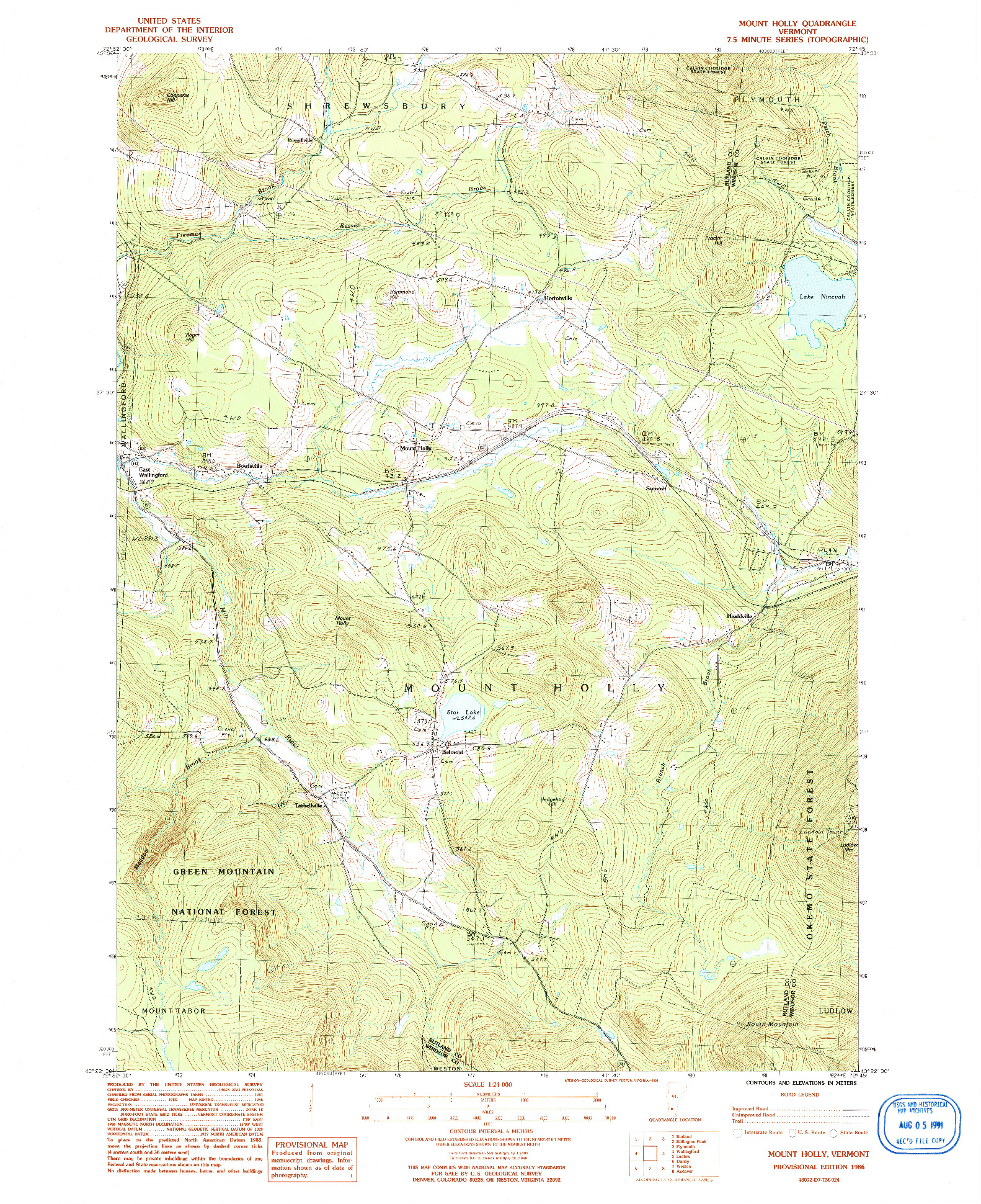 USGS 1:24000-SCALE QUADRANGLE FOR MOUNT HOLLY, VT 1986