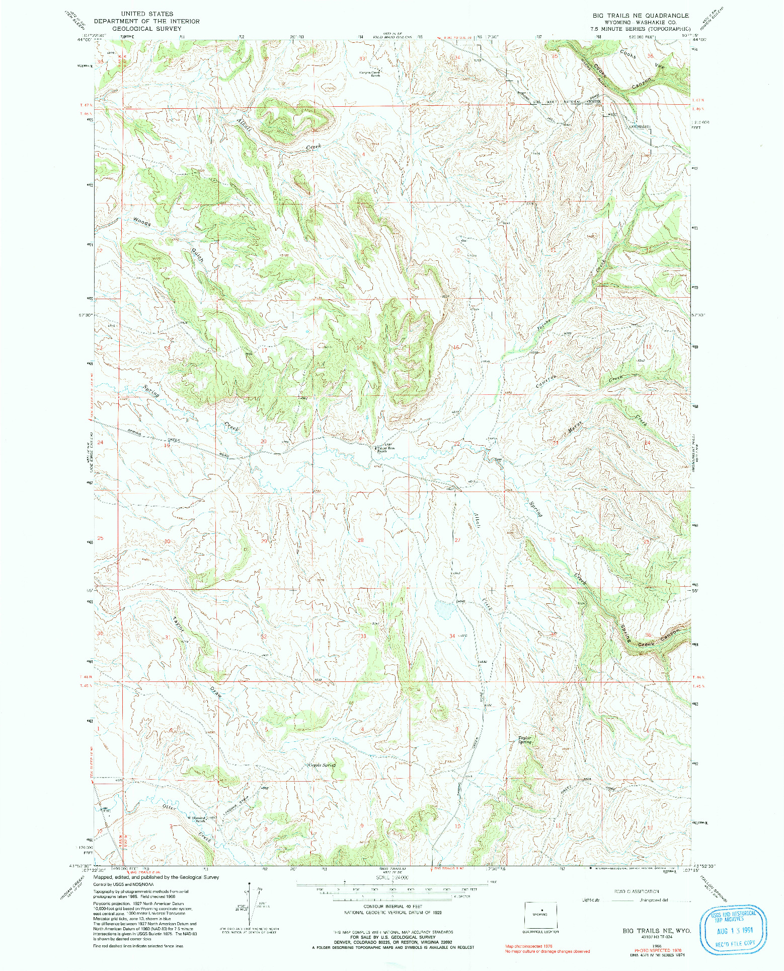 USGS 1:24000-SCALE QUADRANGLE FOR BIG TRAILS NE, WY 1966