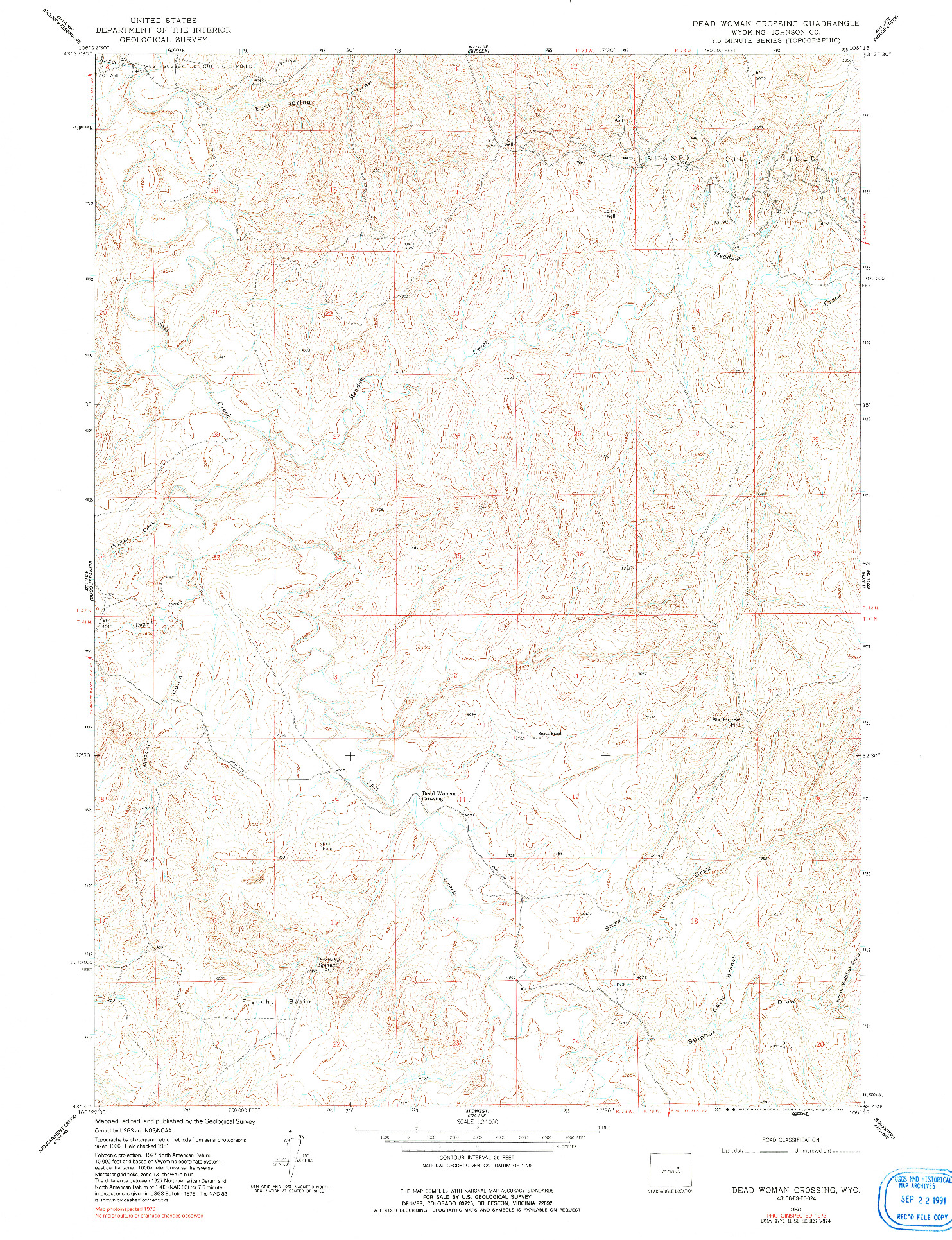 USGS 1:24000-SCALE QUADRANGLE FOR DEAD WOMAN CROSSING, WY 1961