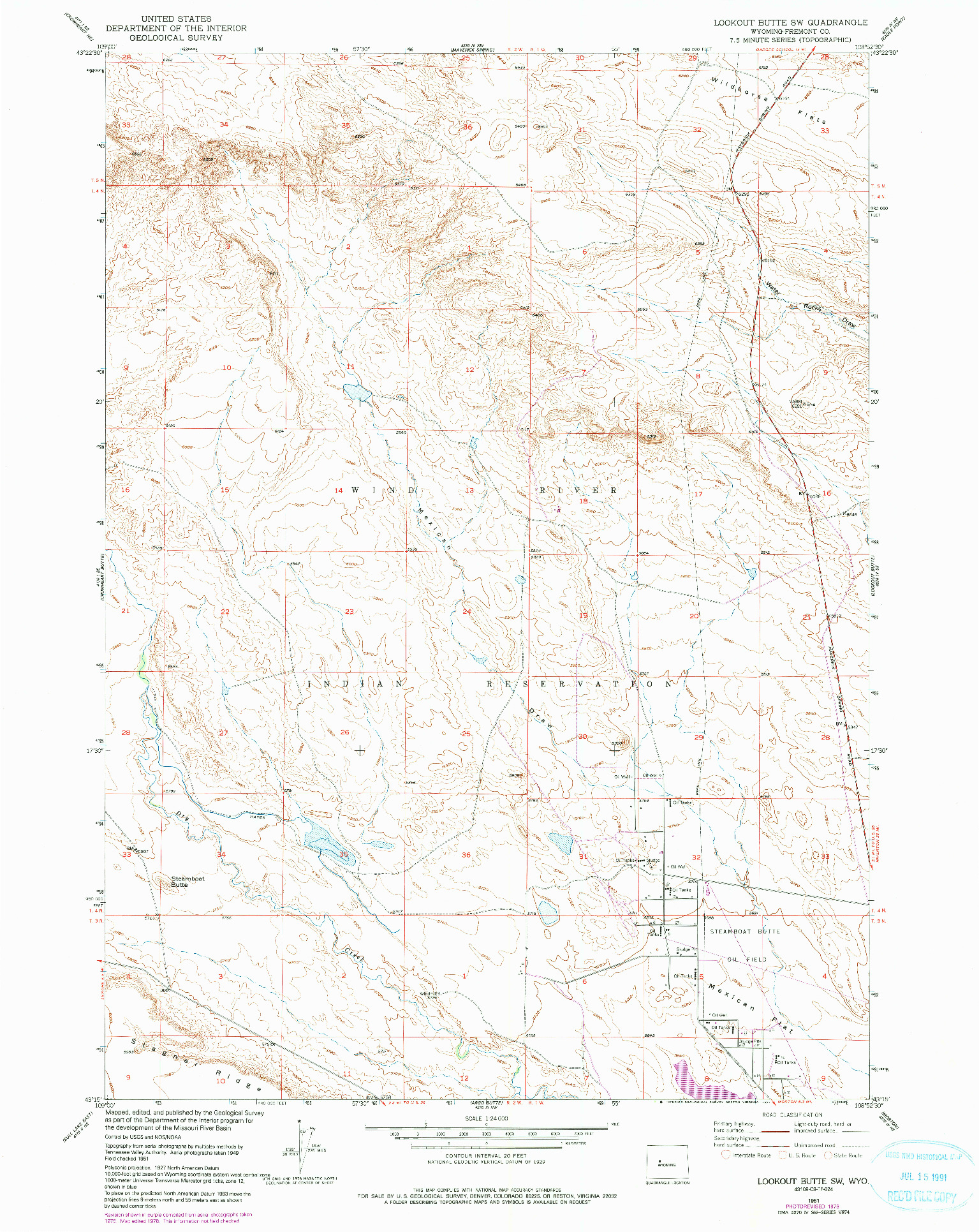 USGS 1:24000-SCALE QUADRANGLE FOR LOOKOUT BUTTE SW, WY 1951