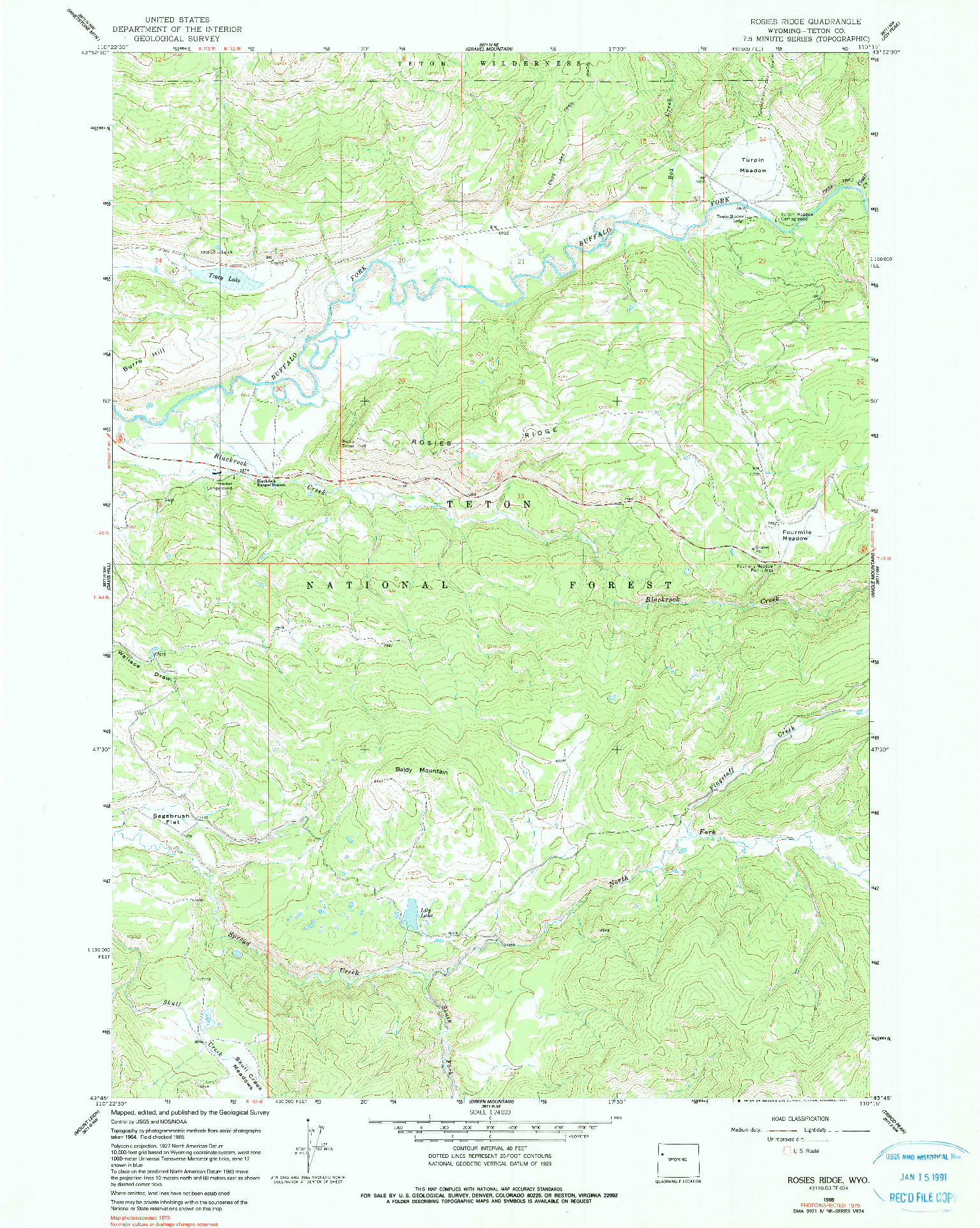 USGS 1:24000-SCALE QUADRANGLE FOR ROSIES RIDGE, WY 1965