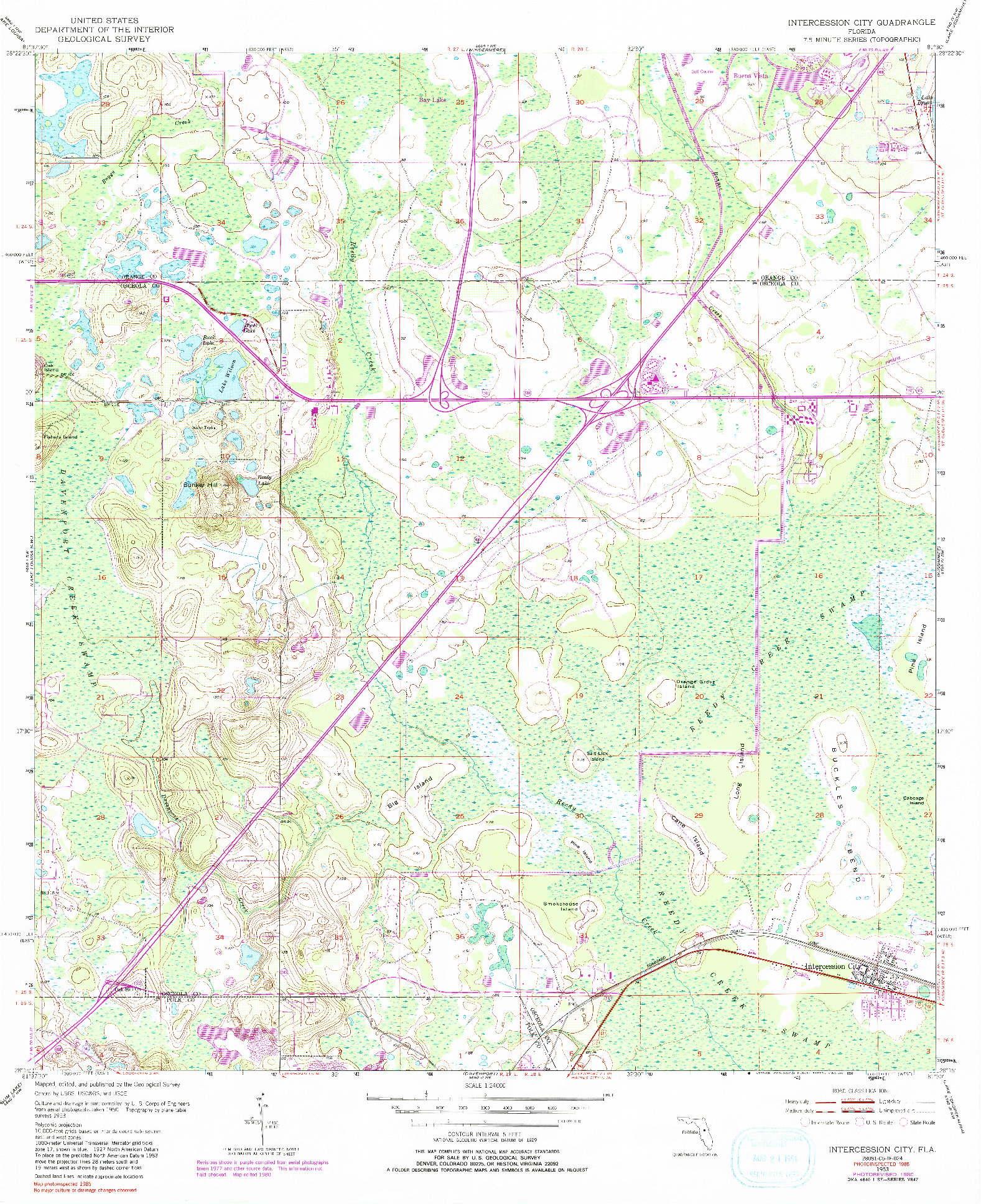 USGS 1:24000-SCALE QUADRANGLE FOR INTERCESSION CITY, FL 1953