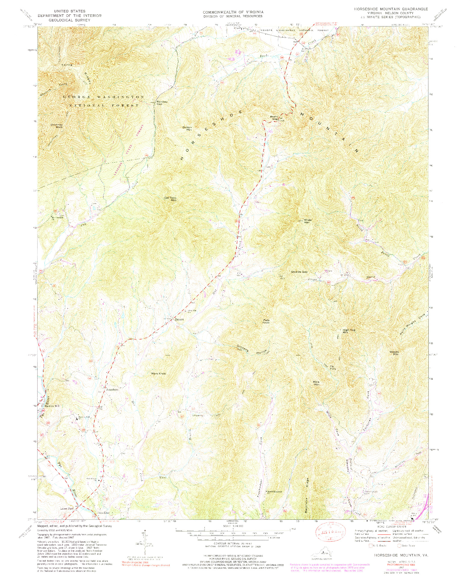 USGS 1:24000-SCALE QUADRANGLE FOR HORSESHOE MOUNTAIN, VA 1967