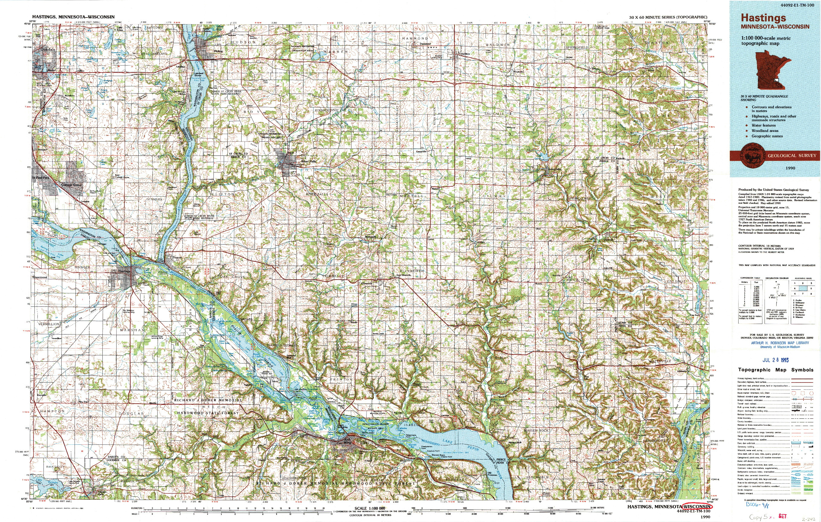 USGS 1:100000-SCALE QUADRANGLE FOR HASTINGS, MN 1990