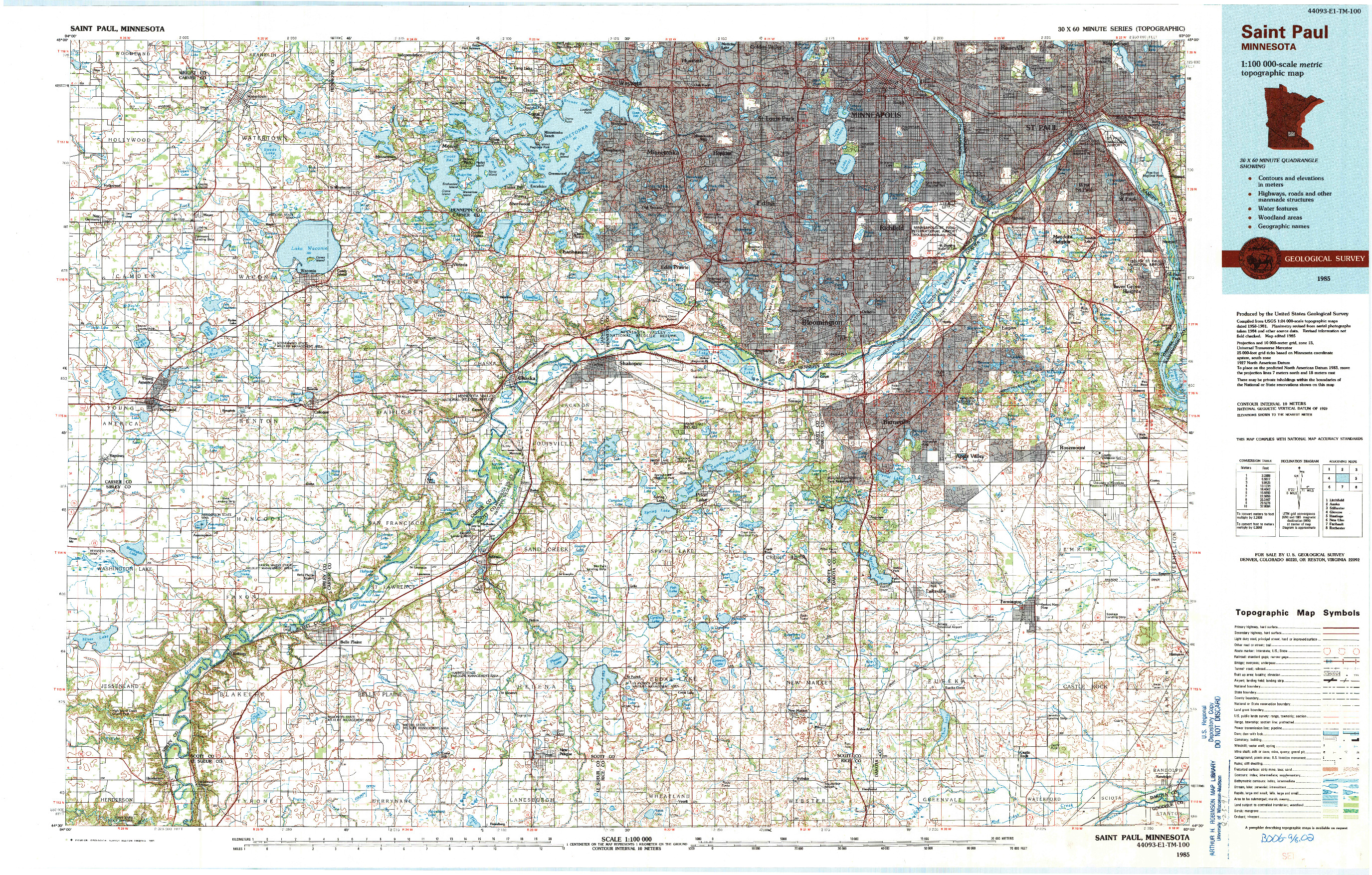 USGS 1:100000-SCALE QUADRANGLE FOR SAINT PAUL, MN 1985
