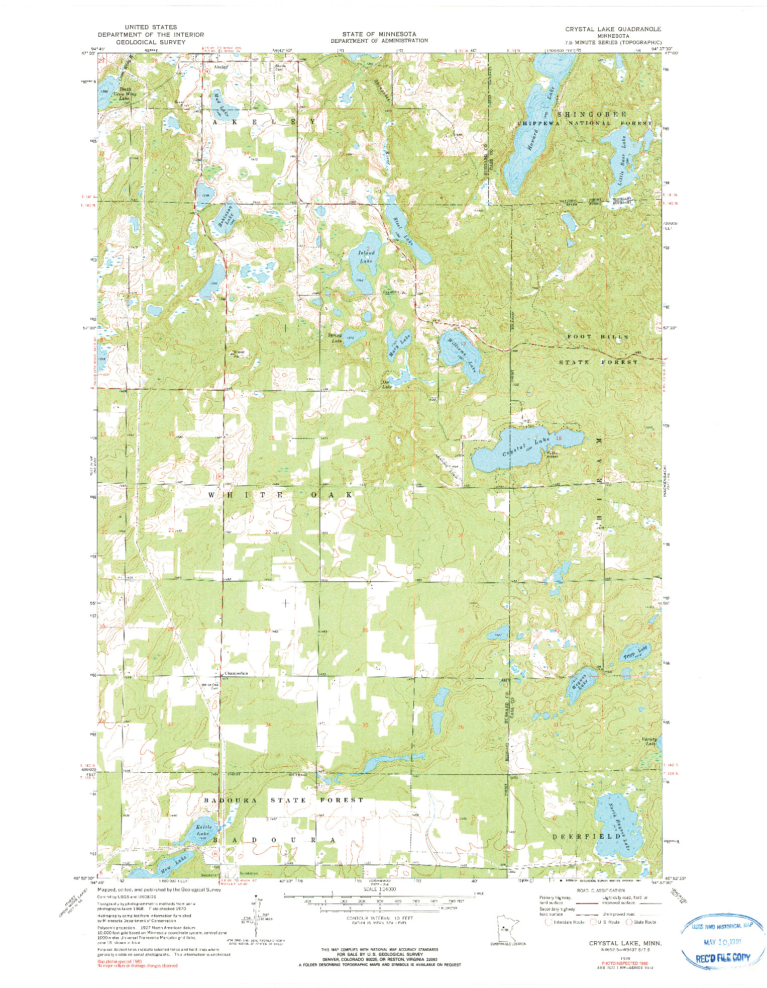 USGS 1:24000-SCALE QUADRANGLE FOR CRYSTAL LAKE, MN 1970