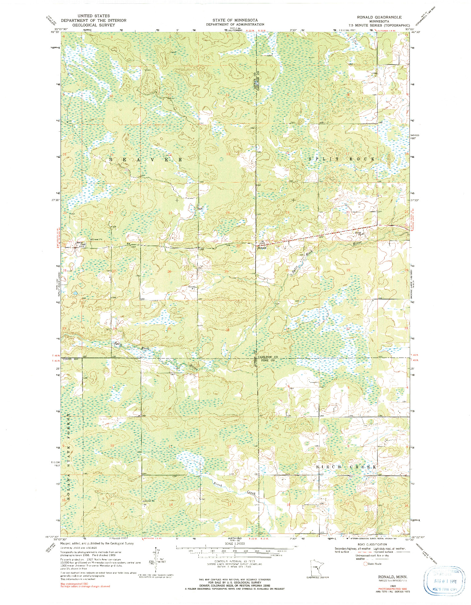 USGS 1:24000-SCALE QUADRANGLE FOR RONALD, MN 1969
