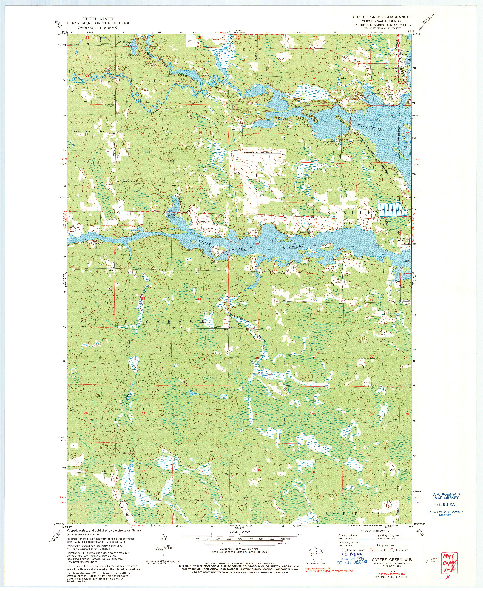 USGS 1:24000-SCALE QUADRANGLE FOR COFFEE CREEK, WI 1978