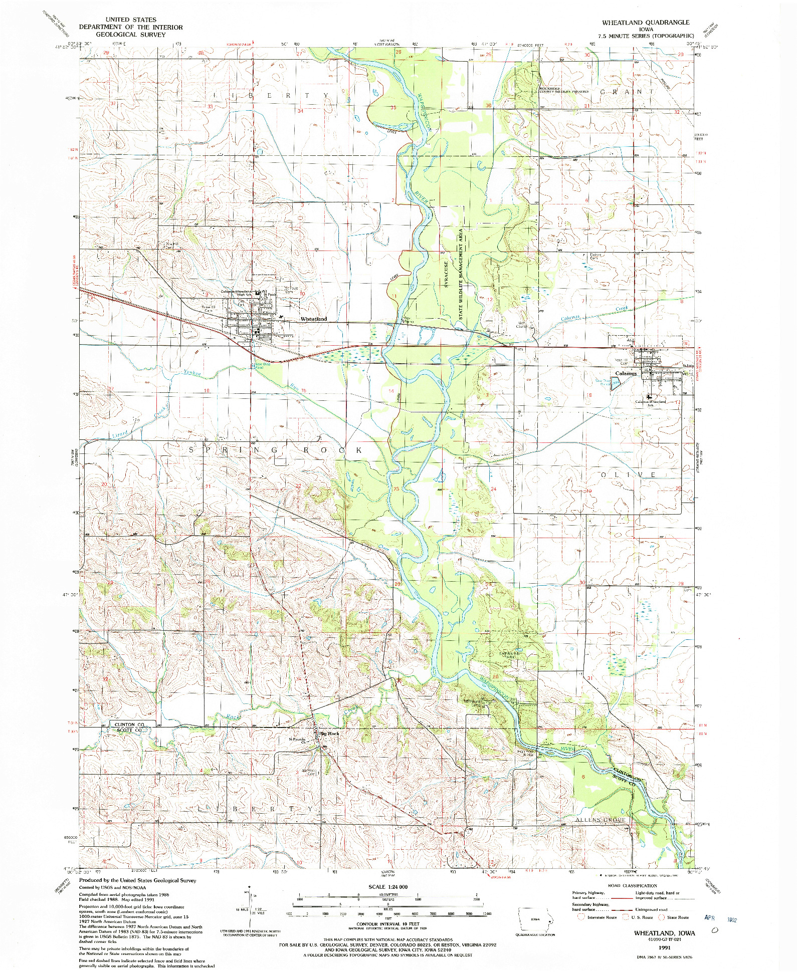 USGS 1:24000-SCALE QUADRANGLE FOR WHEATLAND, IA 1991