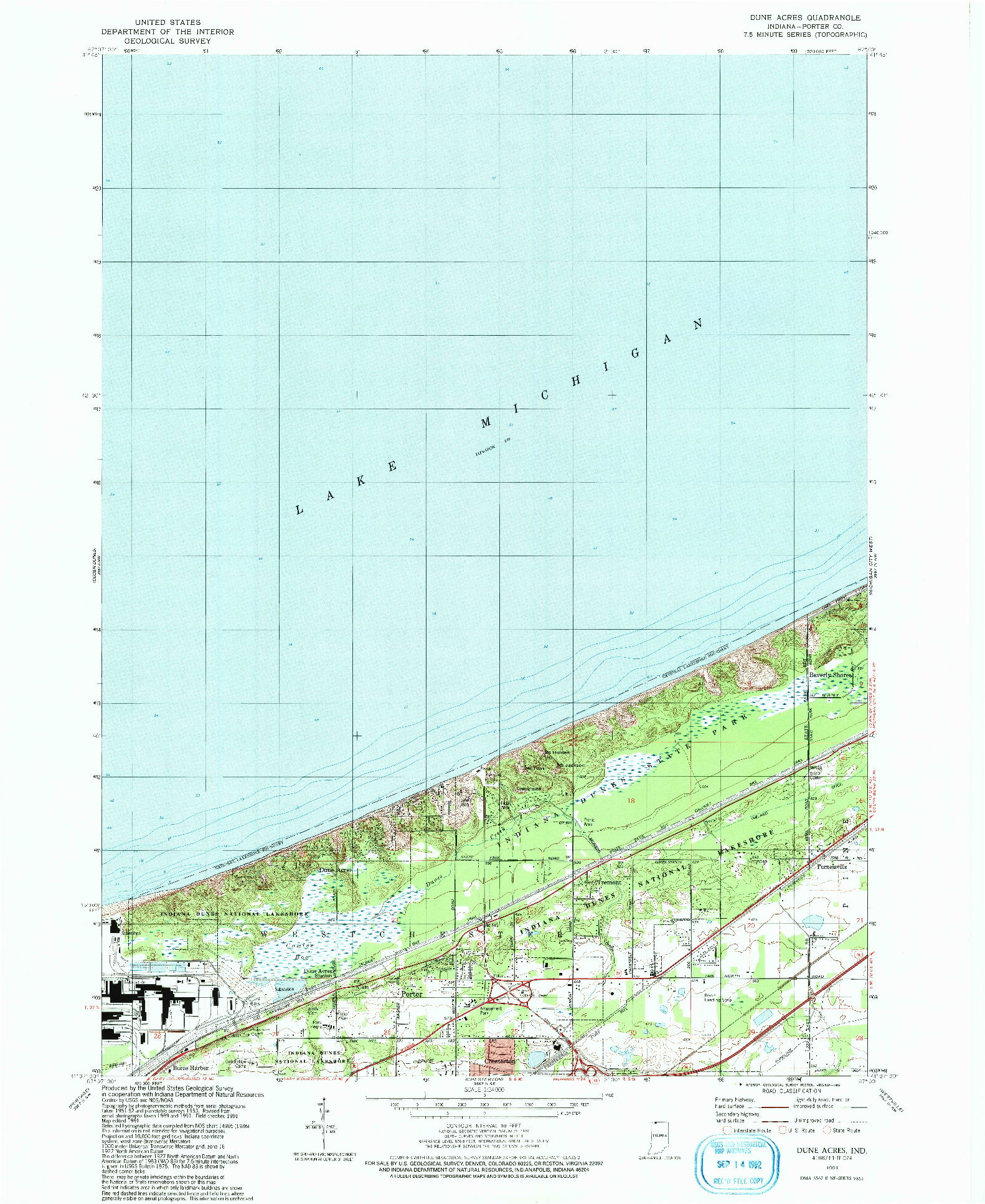 USGS 1:24000-SCALE QUADRANGLE FOR DUNE ACRES, IN 1991