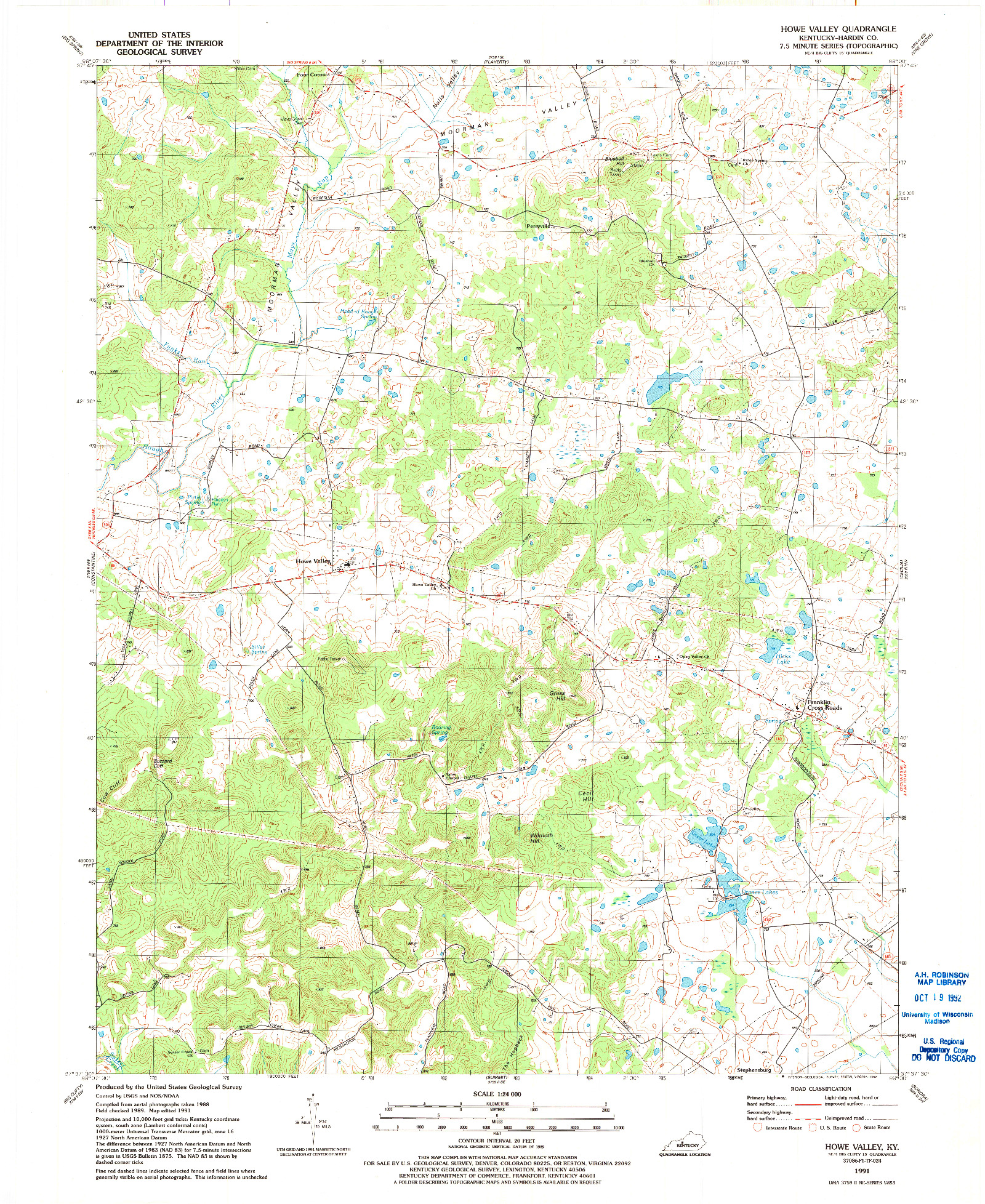USGS 1:24000-SCALE QUADRANGLE FOR HOWE VALLEY, KY 1991
