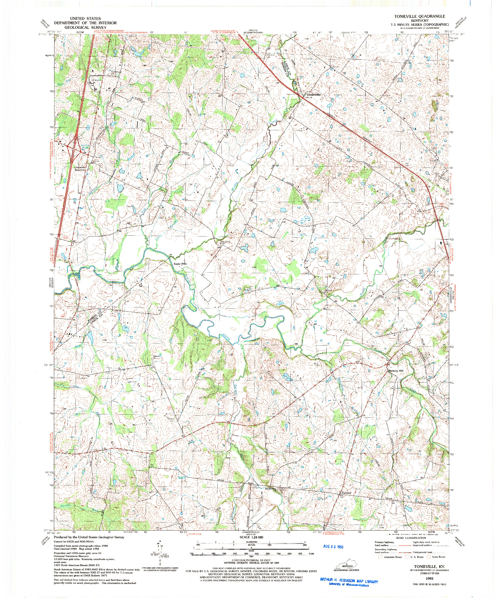 USGS 1:24000-SCALE QUADRANGLE FOR TONIEVILLE, KY 1992