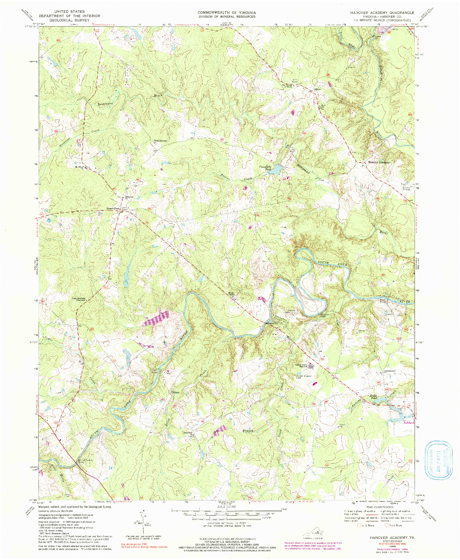 USGS 1:24000-SCALE QUADRANGLE FOR HANOVER ACADEMY, VA 1969