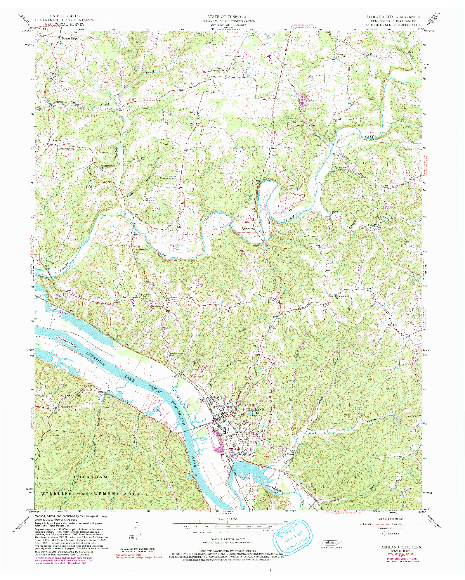 USGS 1:24000-SCALE QUADRANGLE FOR ASHLAND CITY, TN 1957