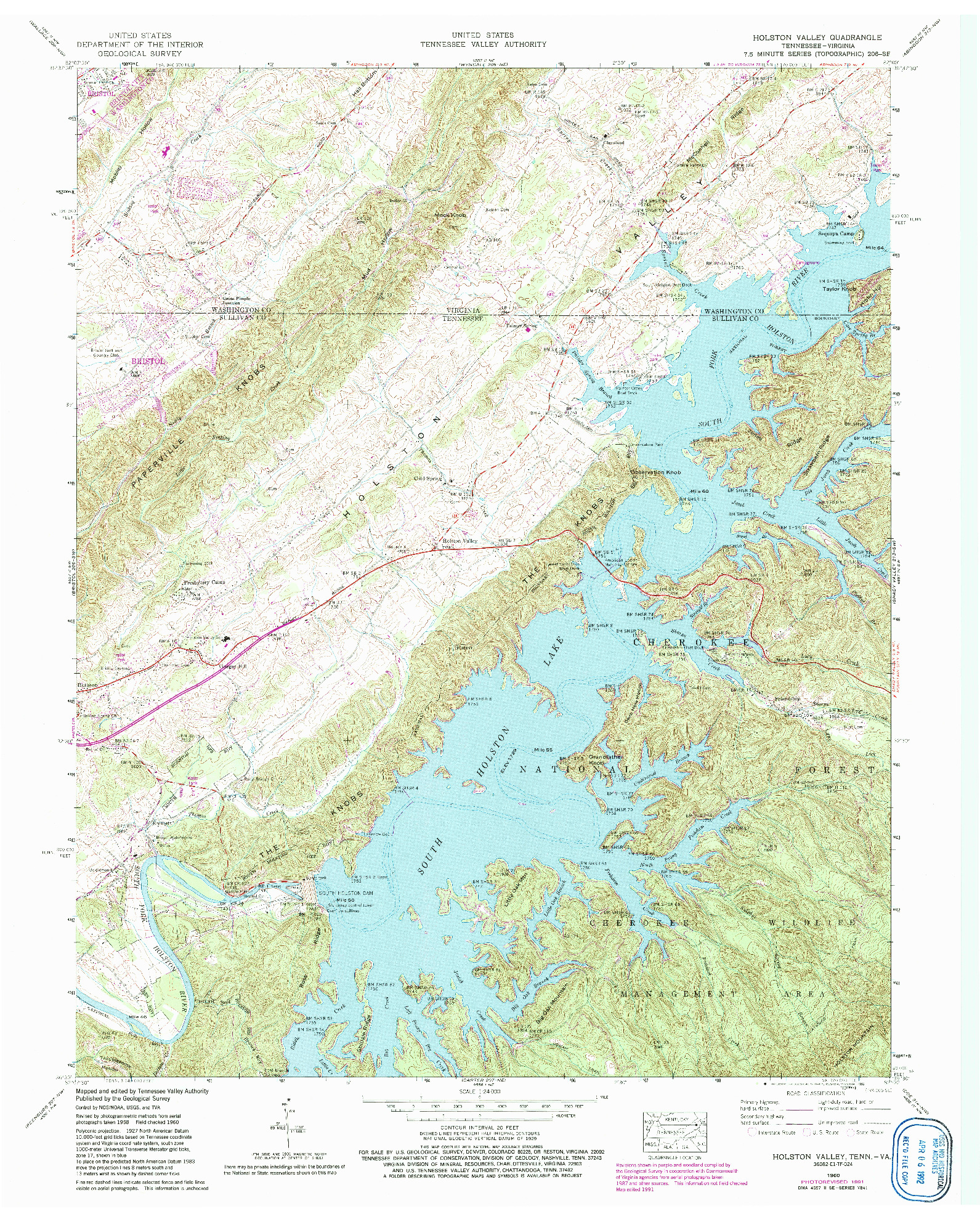 USGS 1:24000-SCALE QUADRANGLE FOR HOLSTON VALLEY, TN 1960