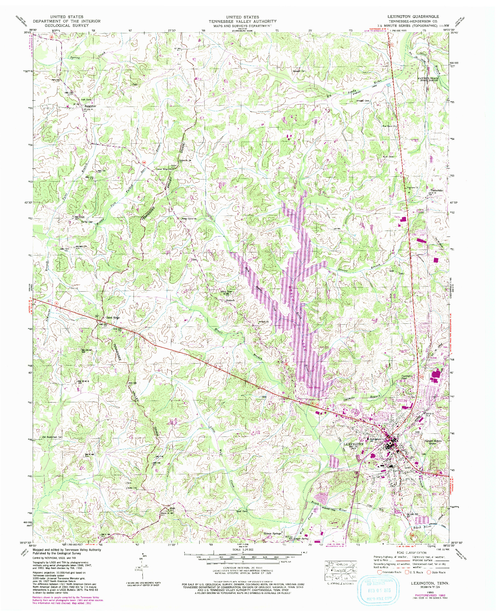 USGS 1:24000-SCALE QUADRANGLE FOR LEXINGTON, TN 1950