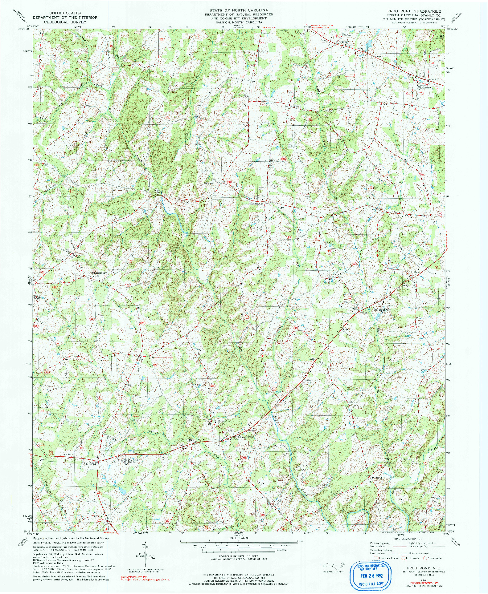 USGS 1:24000-SCALE QUADRANGLE FOR FROG POND, NC 1981