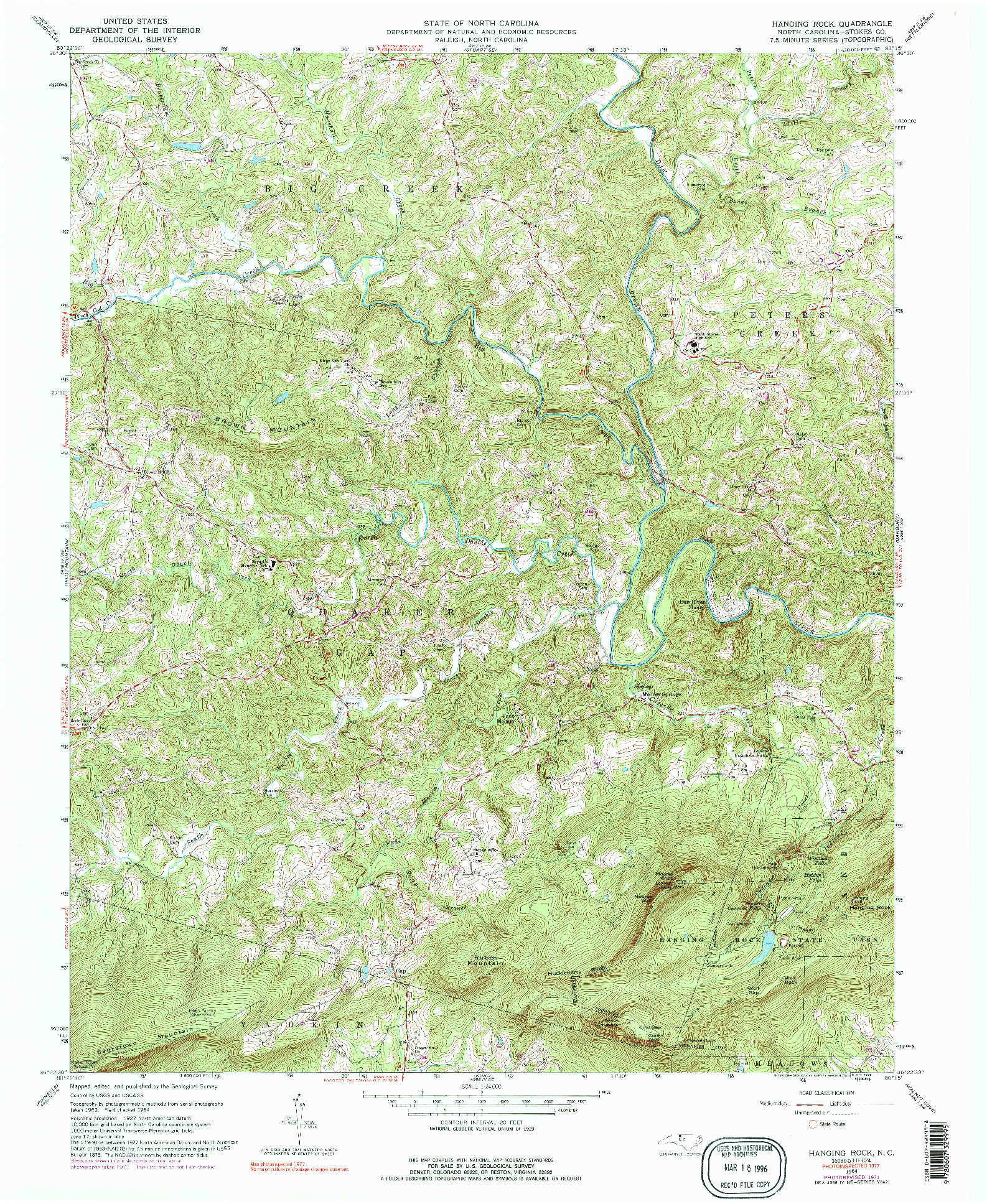 USGS 1:24000-SCALE QUADRANGLE FOR HANGING ROCK, NC 1964