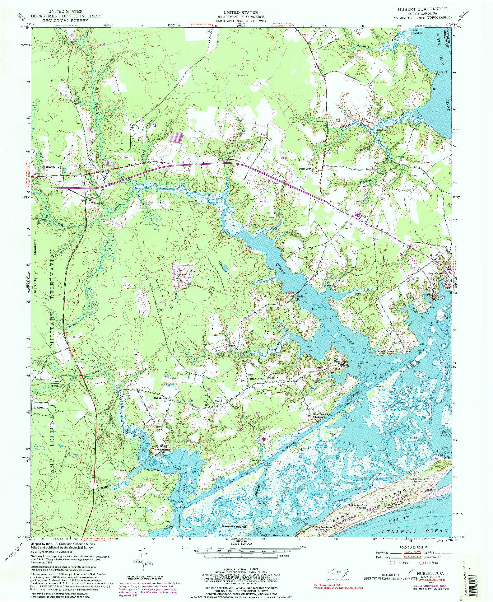 USGS 1:24000-SCALE QUADRANGLE FOR HUBERT, NC 1952
