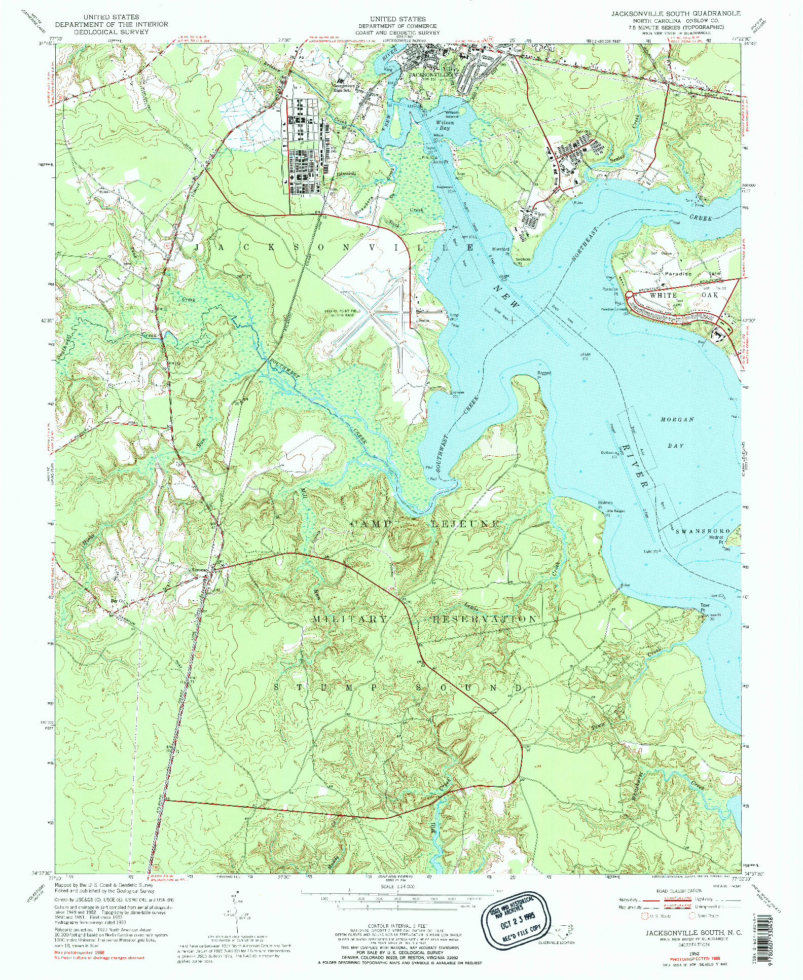 USGS 1:24000-SCALE QUADRANGLE FOR JACKSONVILLE SOUTH, NC 1952