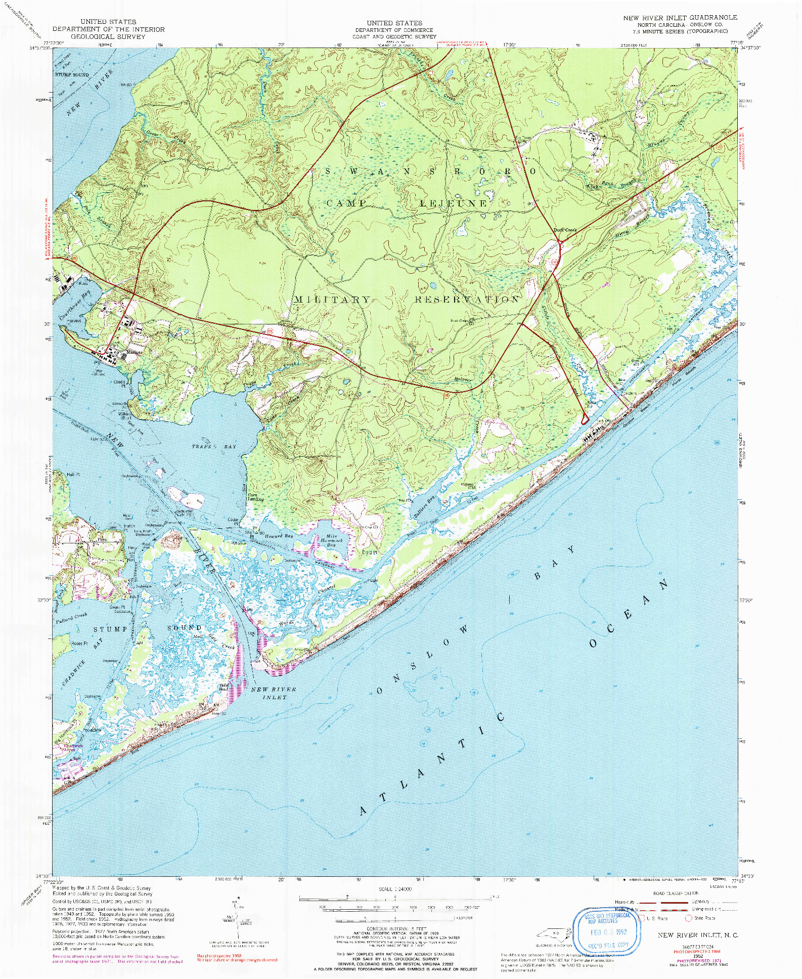 USGS 1:24000-SCALE QUADRANGLE FOR NEW RIVER INLET, NC 1952