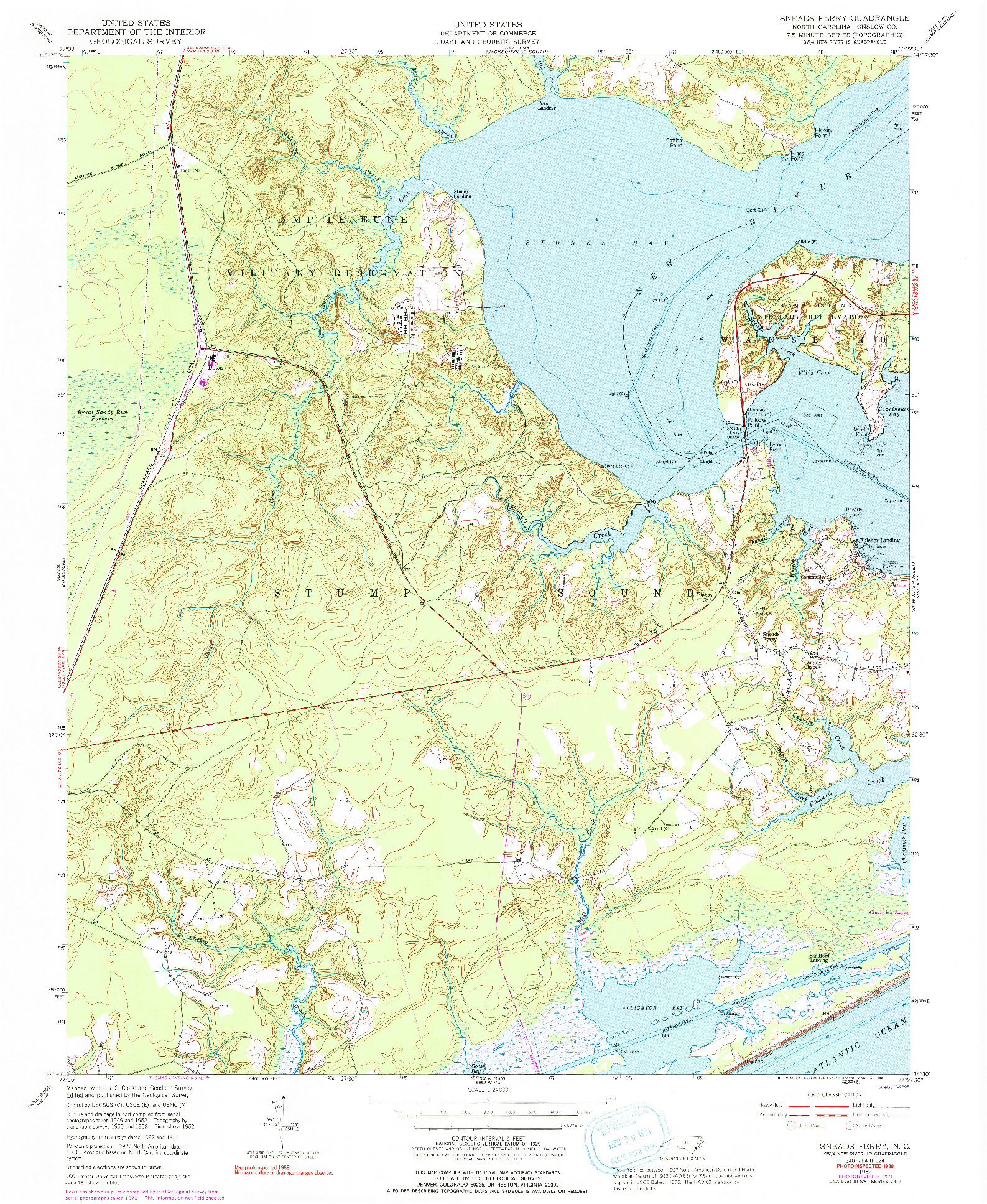 USGS 1:24000-SCALE QUADRANGLE FOR SNEADS FERRY, NC 1952