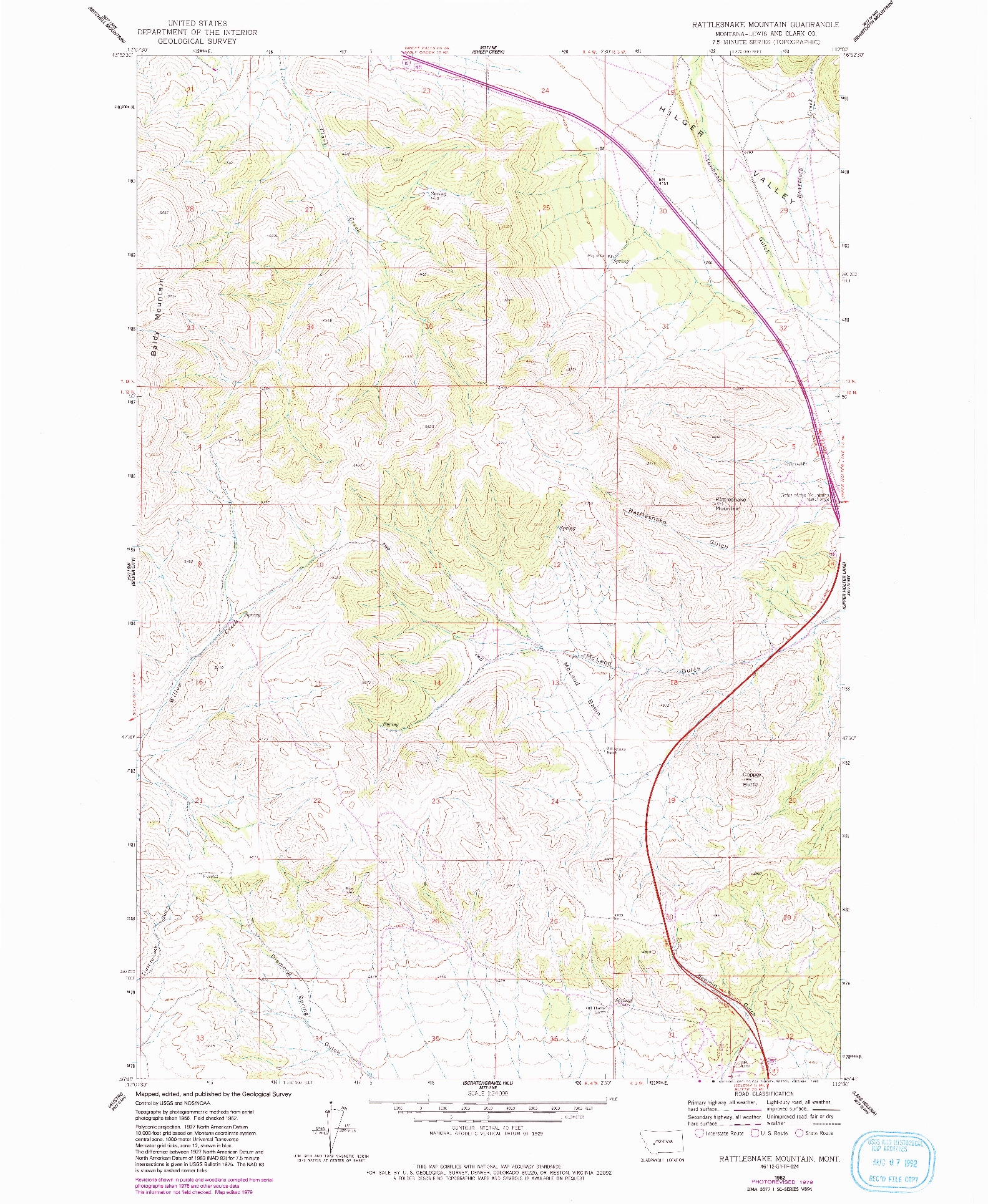 USGS 1:24000-SCALE QUADRANGLE FOR RATTLESNAKE MOUNTAIN, MT 1962