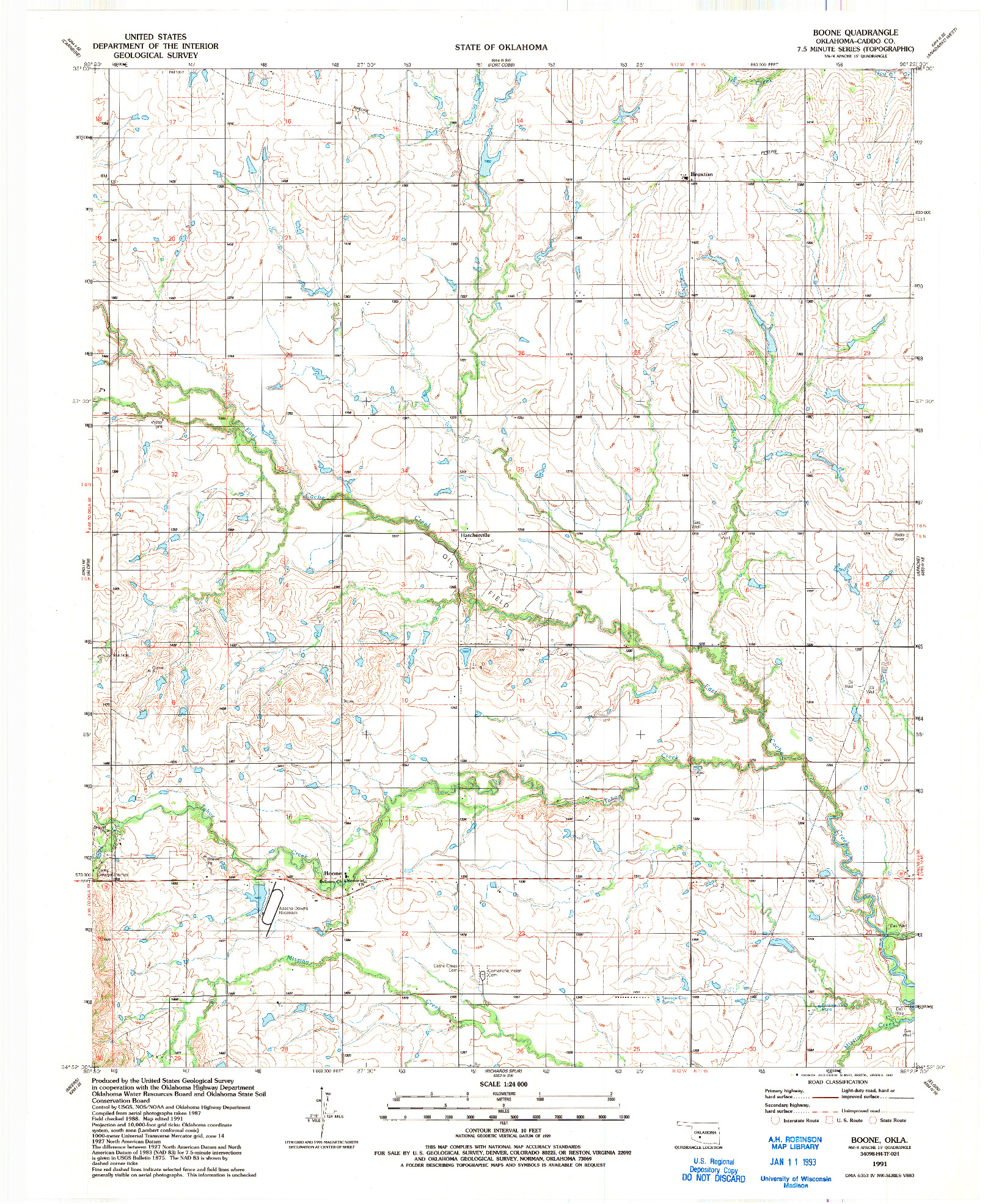 USGS 1:24000-SCALE QUADRANGLE FOR BOONE, OK 1991