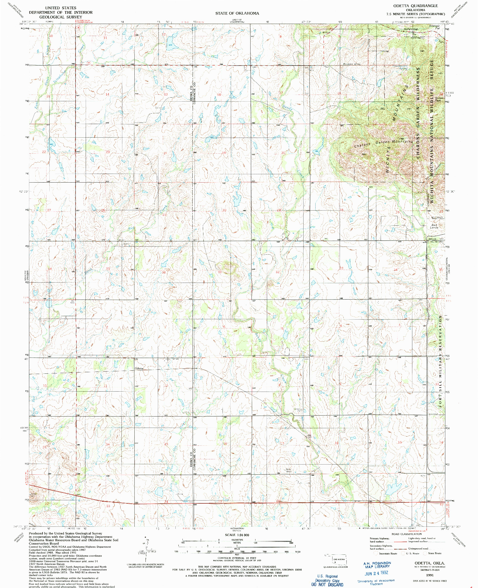 USGS 1:24000-SCALE QUADRANGLE FOR ODETTA, OK 1991