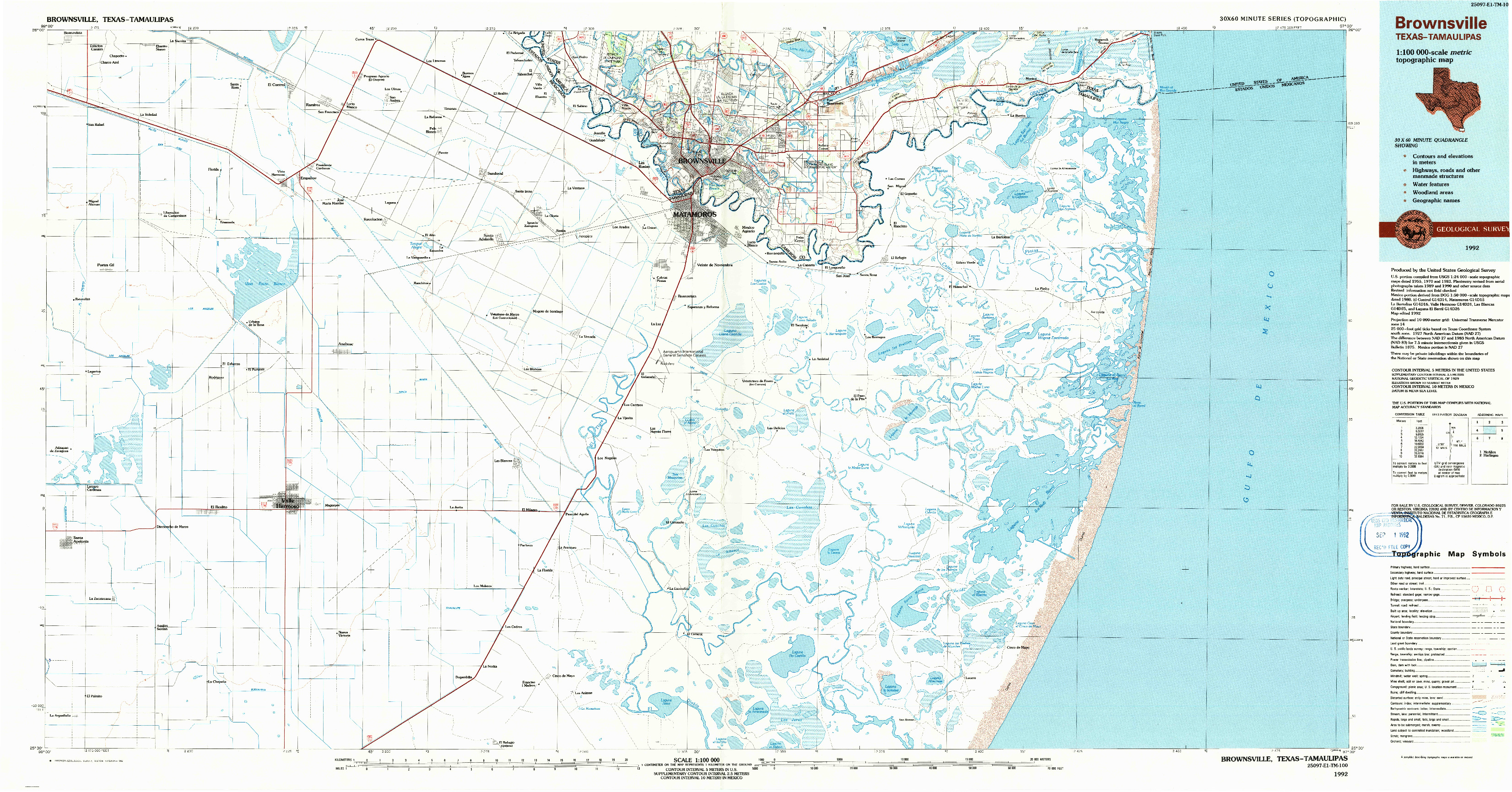 USGS 1:100000-SCALE QUADRANGLE FOR BROWNSVILLE, TX 1992