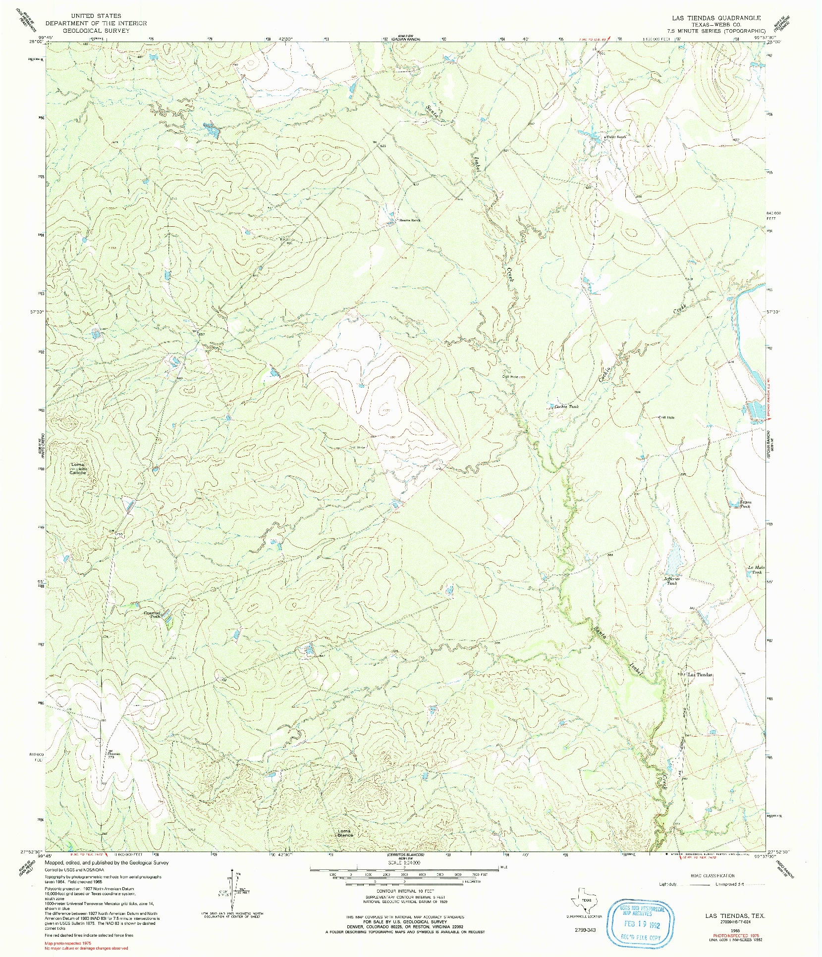 USGS 1:24000-SCALE QUADRANGLE FOR LAS TIENDAS, TX 1965