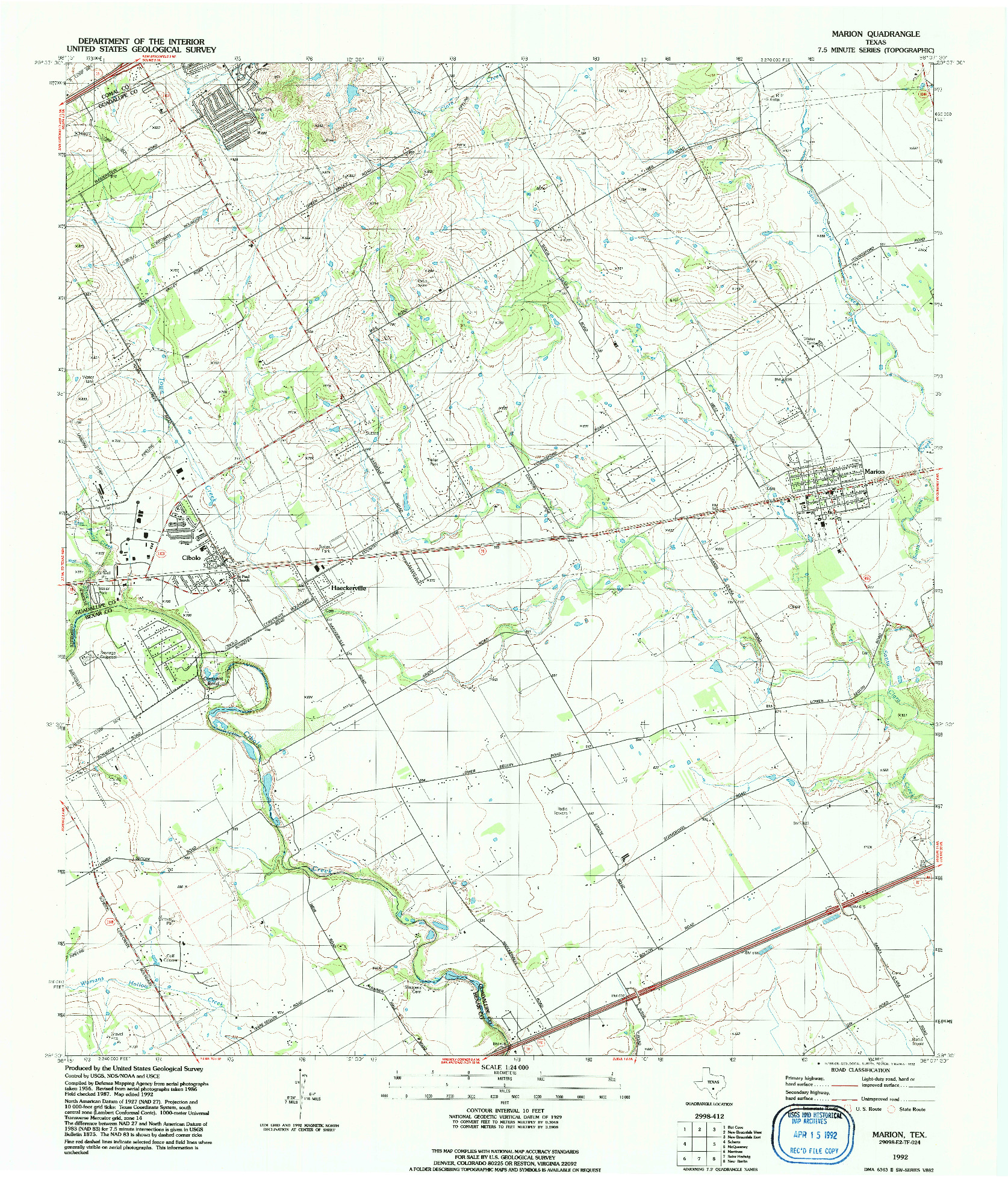 USGS 1:24000-SCALE QUADRANGLE FOR MARION, TX 1992