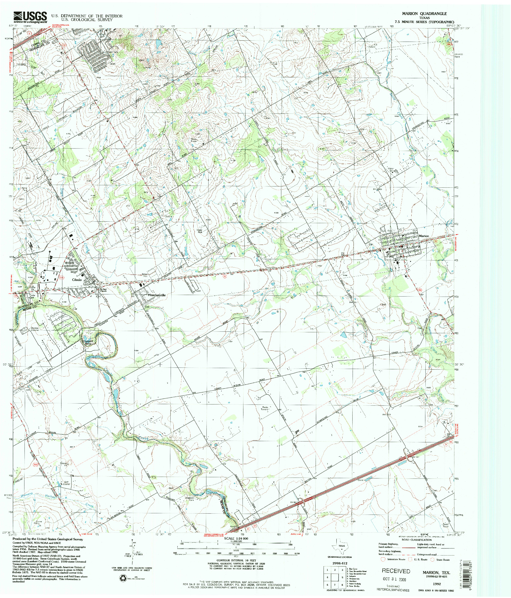 USGS 1:24000-SCALE QUADRANGLE FOR MARION, TX 1992