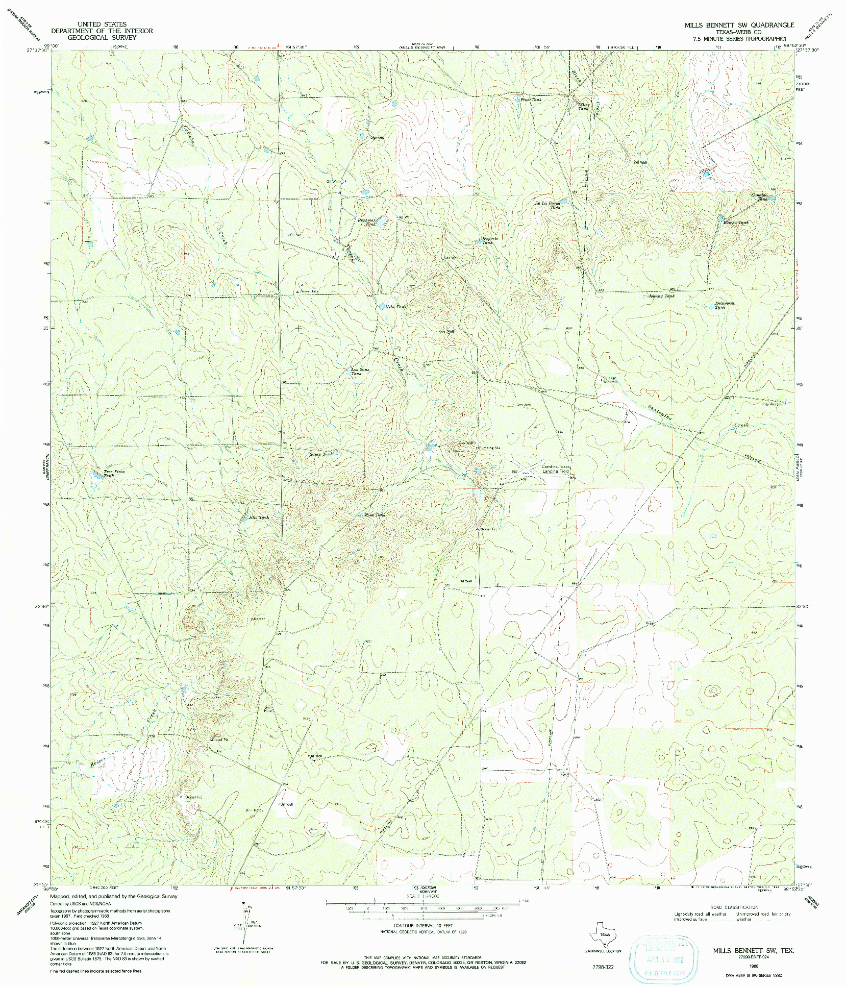 USGS 1:24000-SCALE QUADRANGLE FOR MILLS BENNETT SW, TX 1968