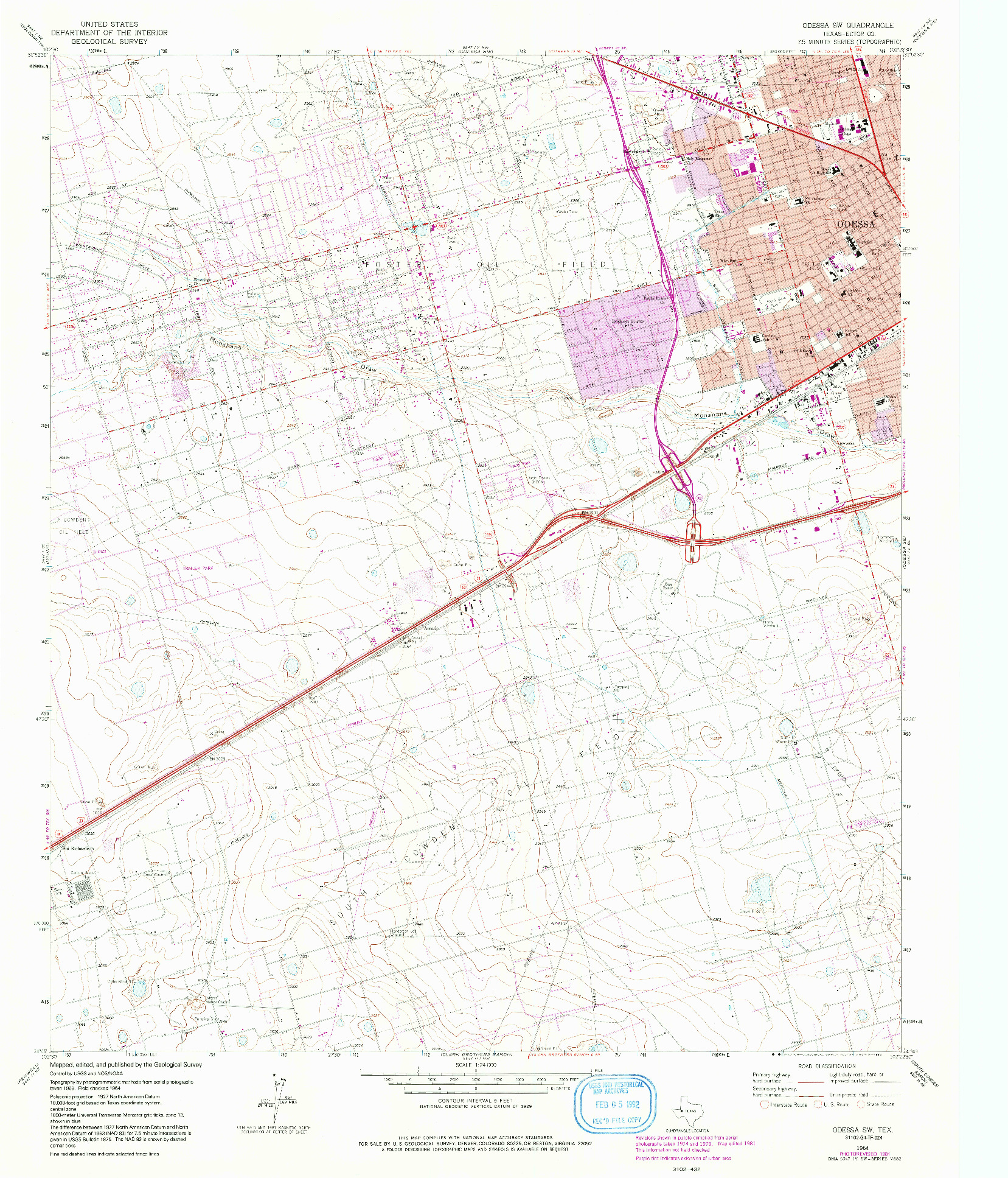 USGS 1:24000-SCALE QUADRANGLE FOR ODESSA SW, TX 1964