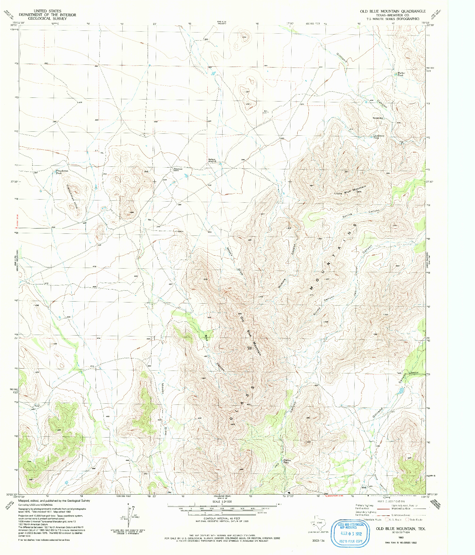 USGS 1:24000-SCALE QUADRANGLE FOR OLD BLUE MOUNTAIN, TX 1983