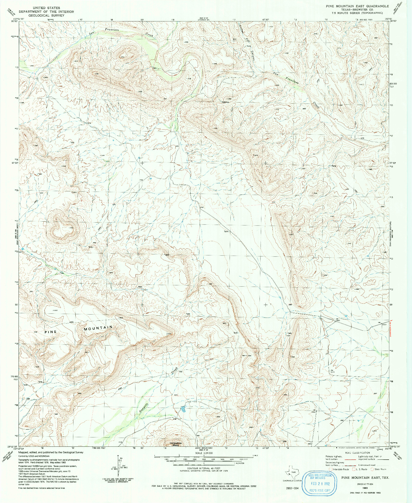 USGS 1:24000-SCALE QUADRANGLE FOR PINE MOUNTAIN EAST, TX 1983