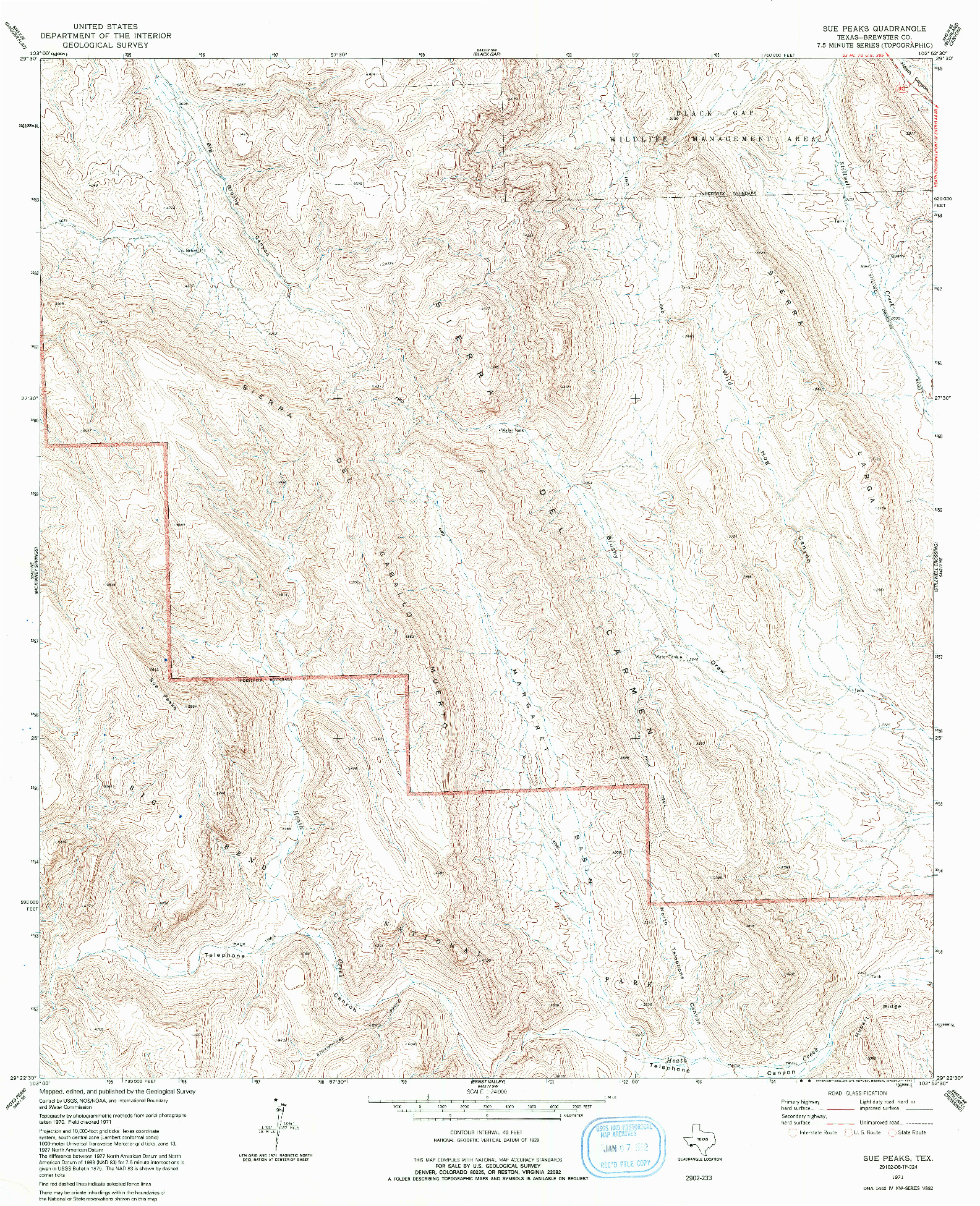 USGS 1:24000-SCALE QUADRANGLE FOR SUE PEAKS, TX 1971