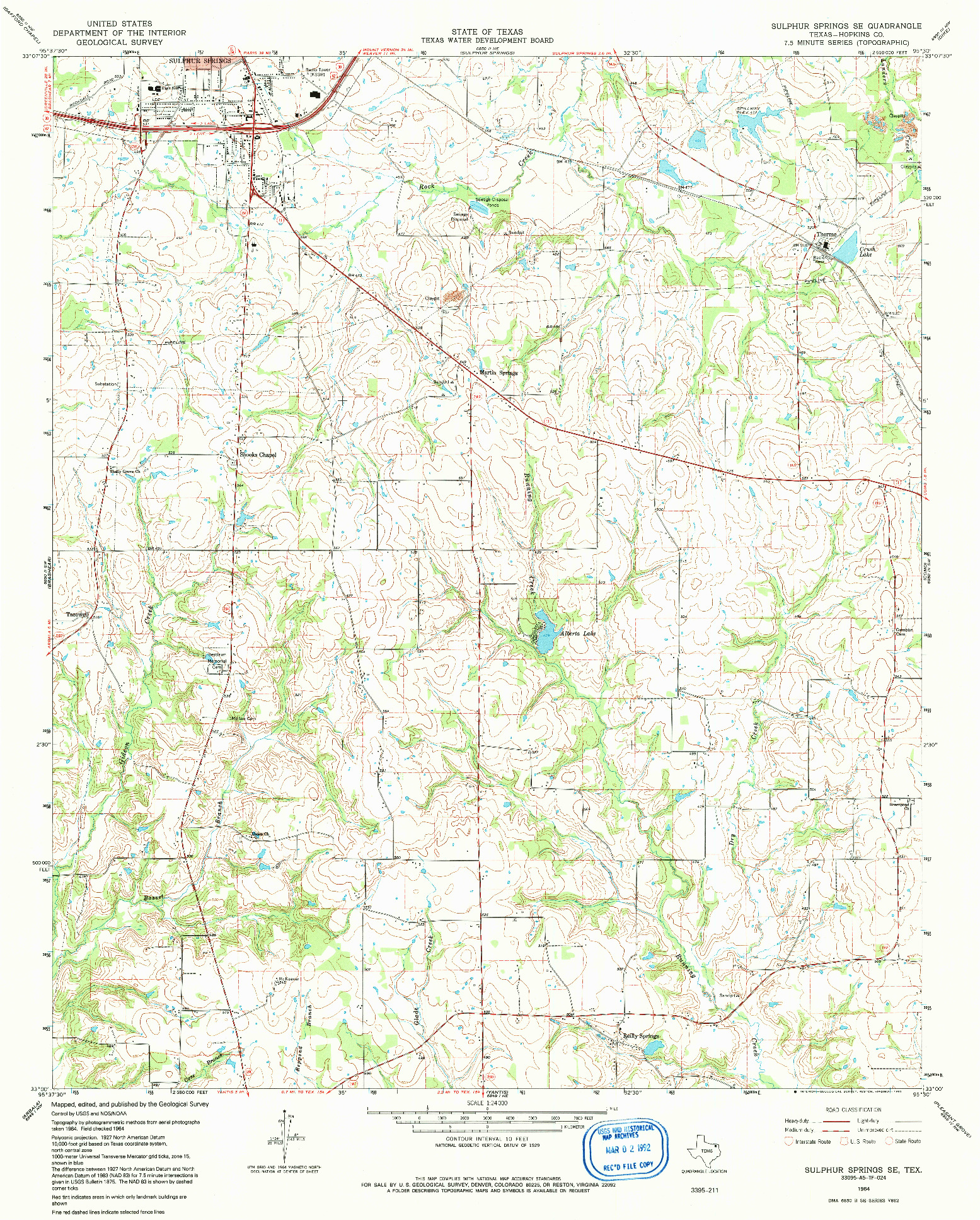 USGS 1:24000-SCALE QUADRANGLE FOR SULPHUR SPRINGS SE, TX 1964