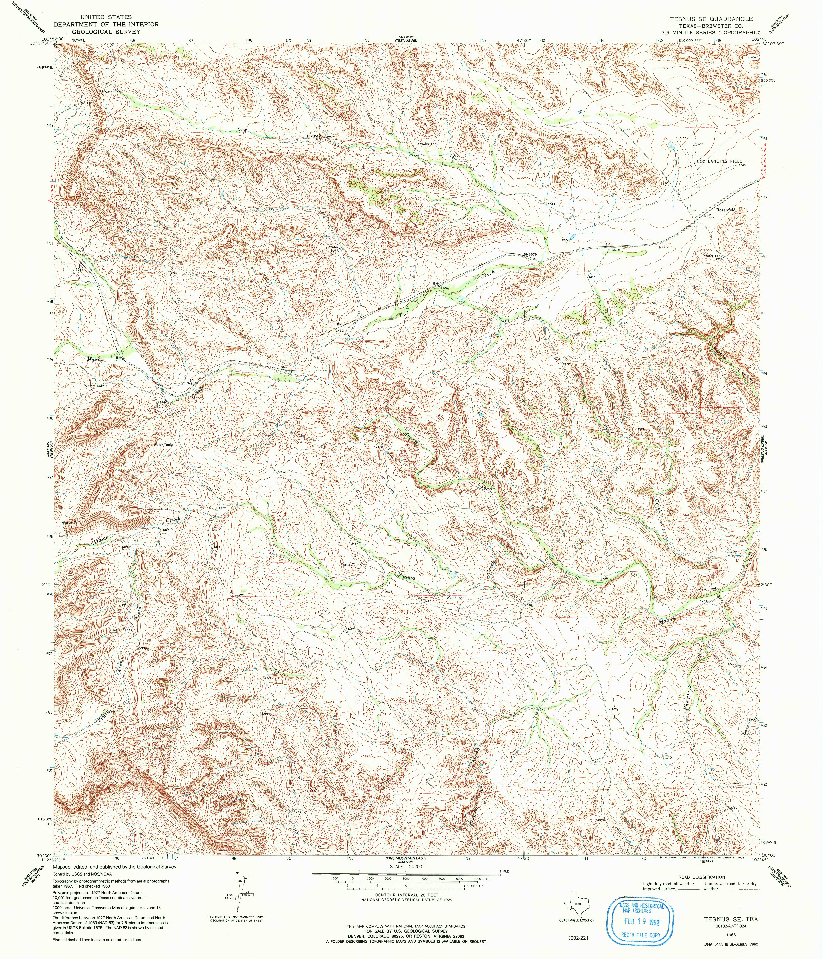 USGS 1:24000-SCALE QUADRANGLE FOR TESNUS SE, TX 1968